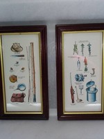 2 Framed Fishing Gear & Tackle Prints, 5x9", L.1900's