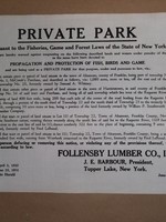 PRIVATE PARK Posted Sign, Unframed, Unused, 1933, 13x11"