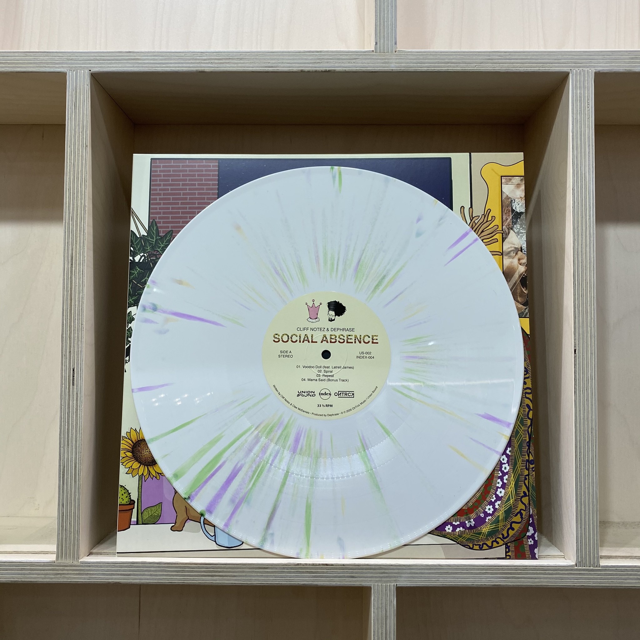 Cliff Notez & Dephrase - Social Absence - Vinyl, 12", EP, Limited Edition, White w/ Green, Yellow & Purple Splatter