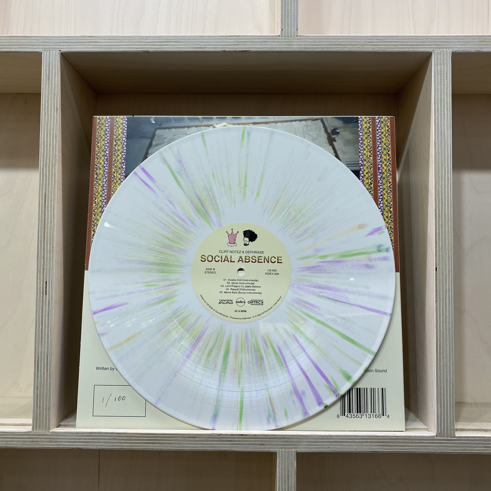 Cliff Notez & Dephrase - Social Absence - Vinyl, 12", EP, Limited Edition, White w/ Green, Yellow & Purple Splatter