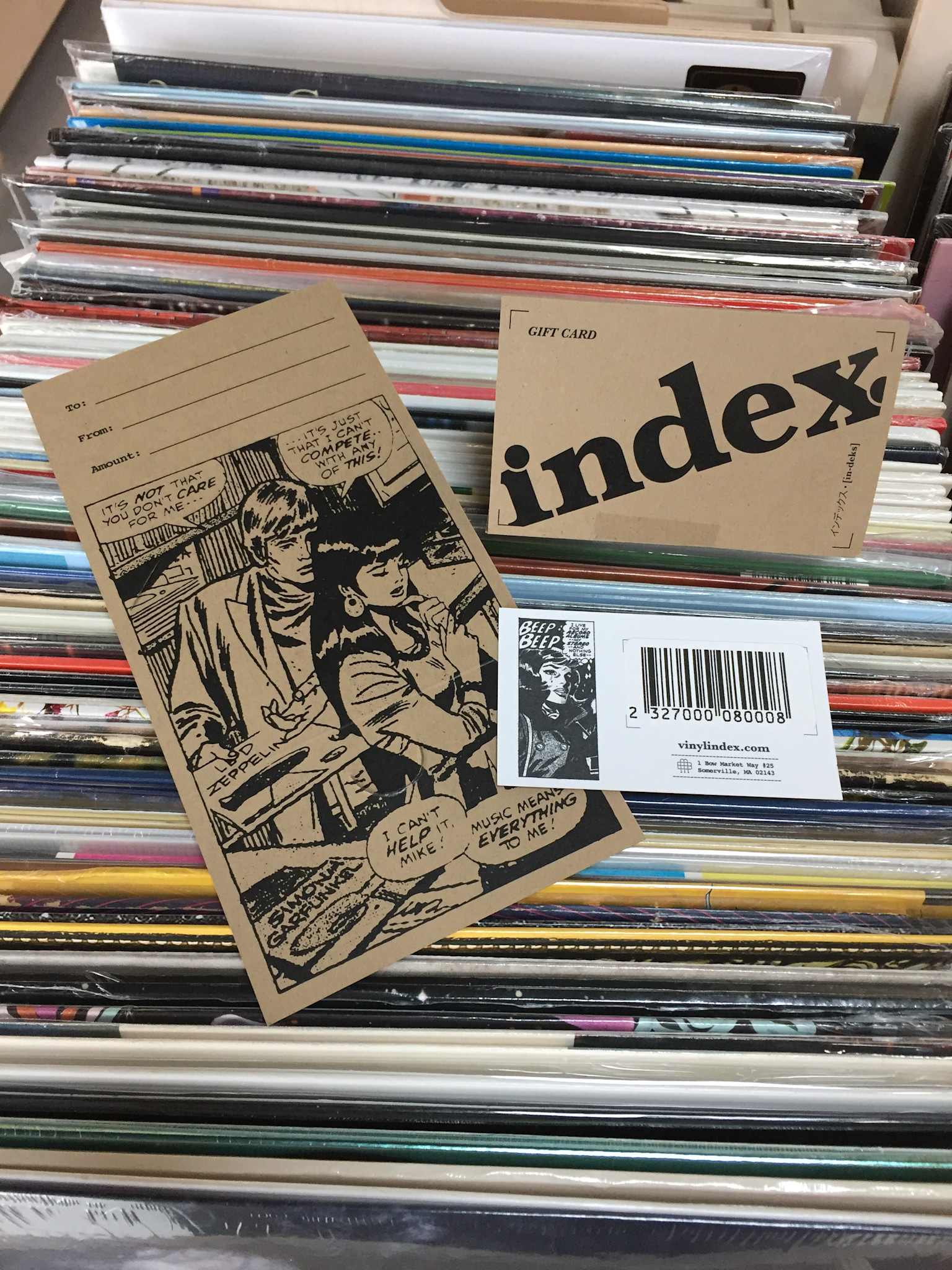 vinyl index. Gift Card Envelope + Shipping (Gift Card sold separately)