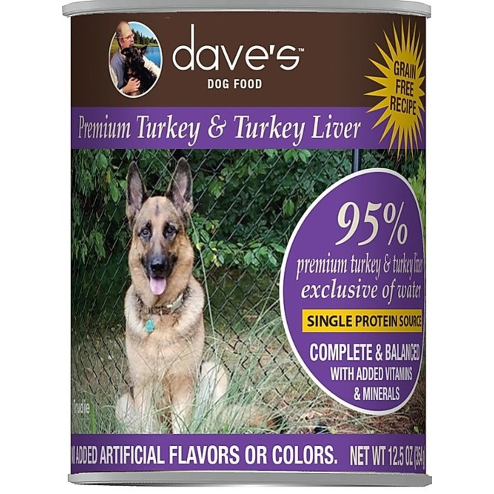 Dave's Pet Food Dave's 95% Turkey and Turkey Liver Canned Dog Food 12.5oz