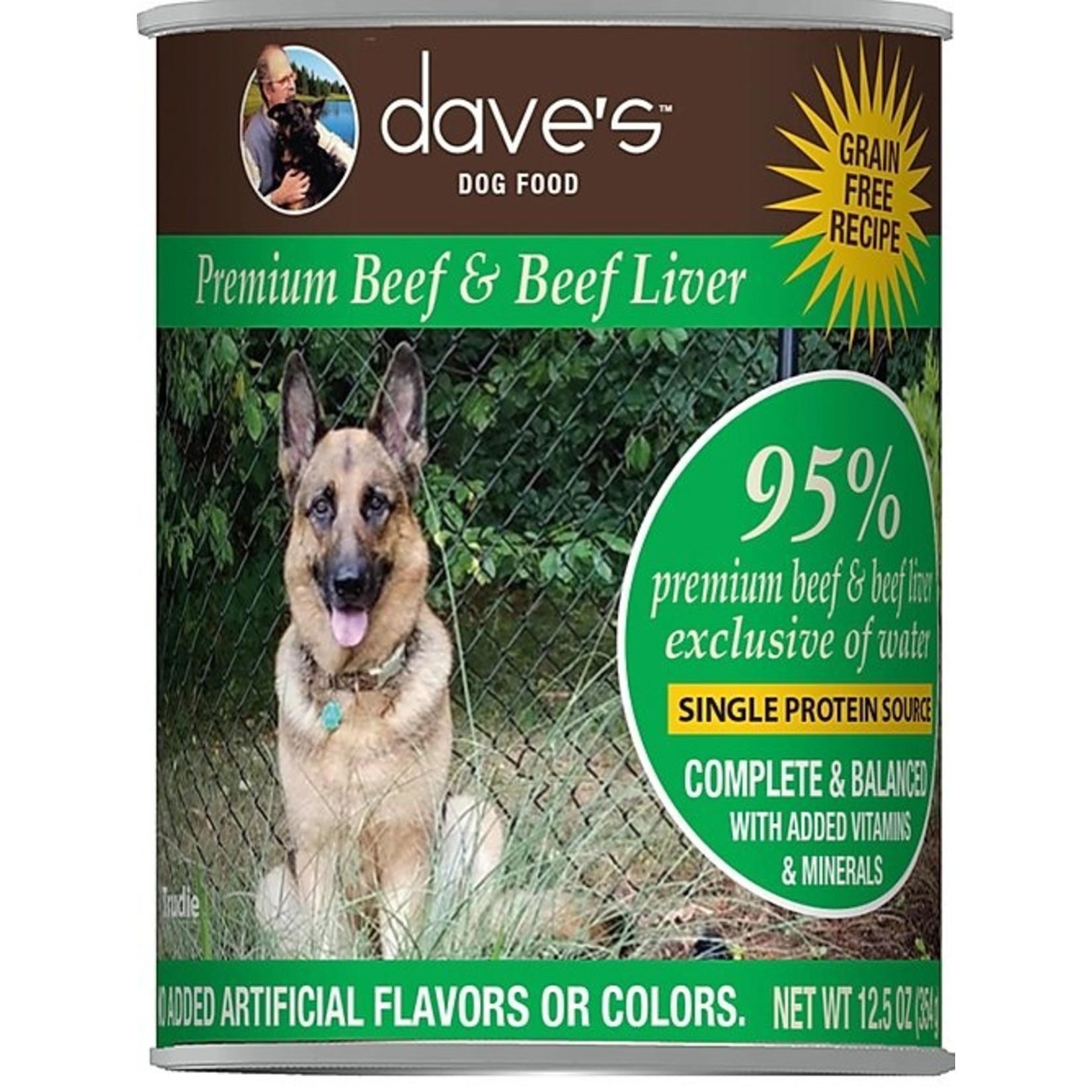 Dave's Pet Food Dave's 95%  Beef and Beef Liver Canned Dog Food 12.5oz