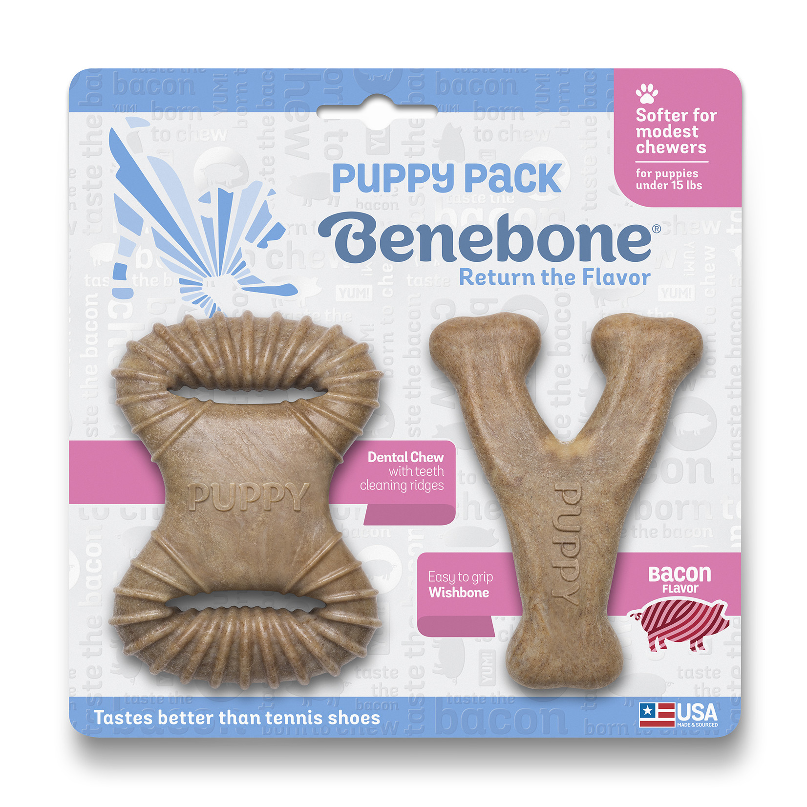 Benebone Benebone Bacon Flavor Puppy Pack 2 Chew Toys