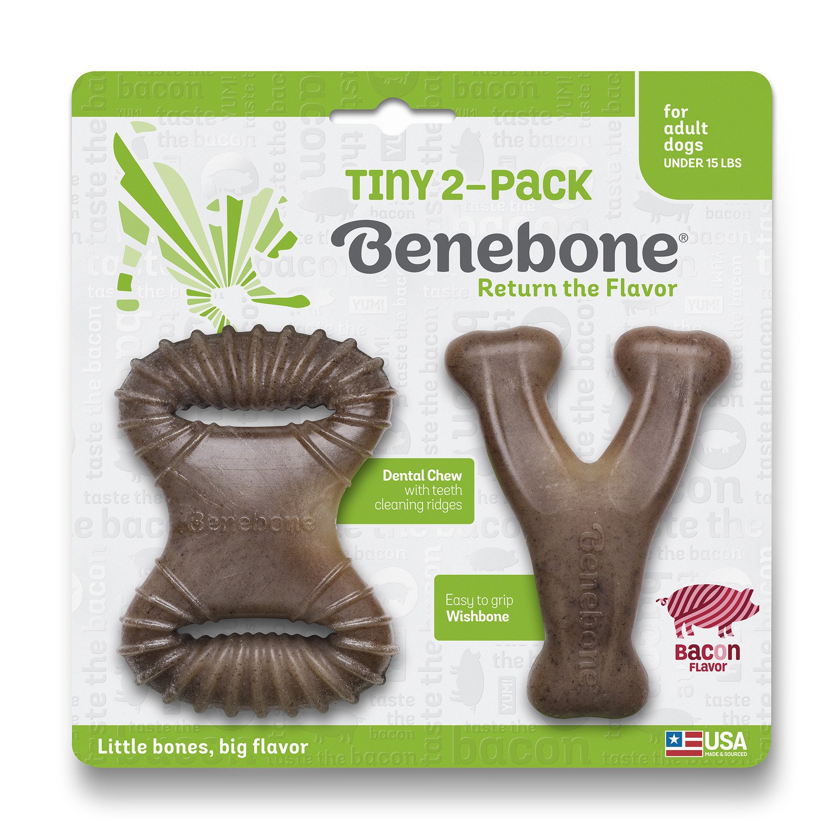 Benebone Benebone Tiny Bacon Flavored Dog Chew Toy 2-Pack