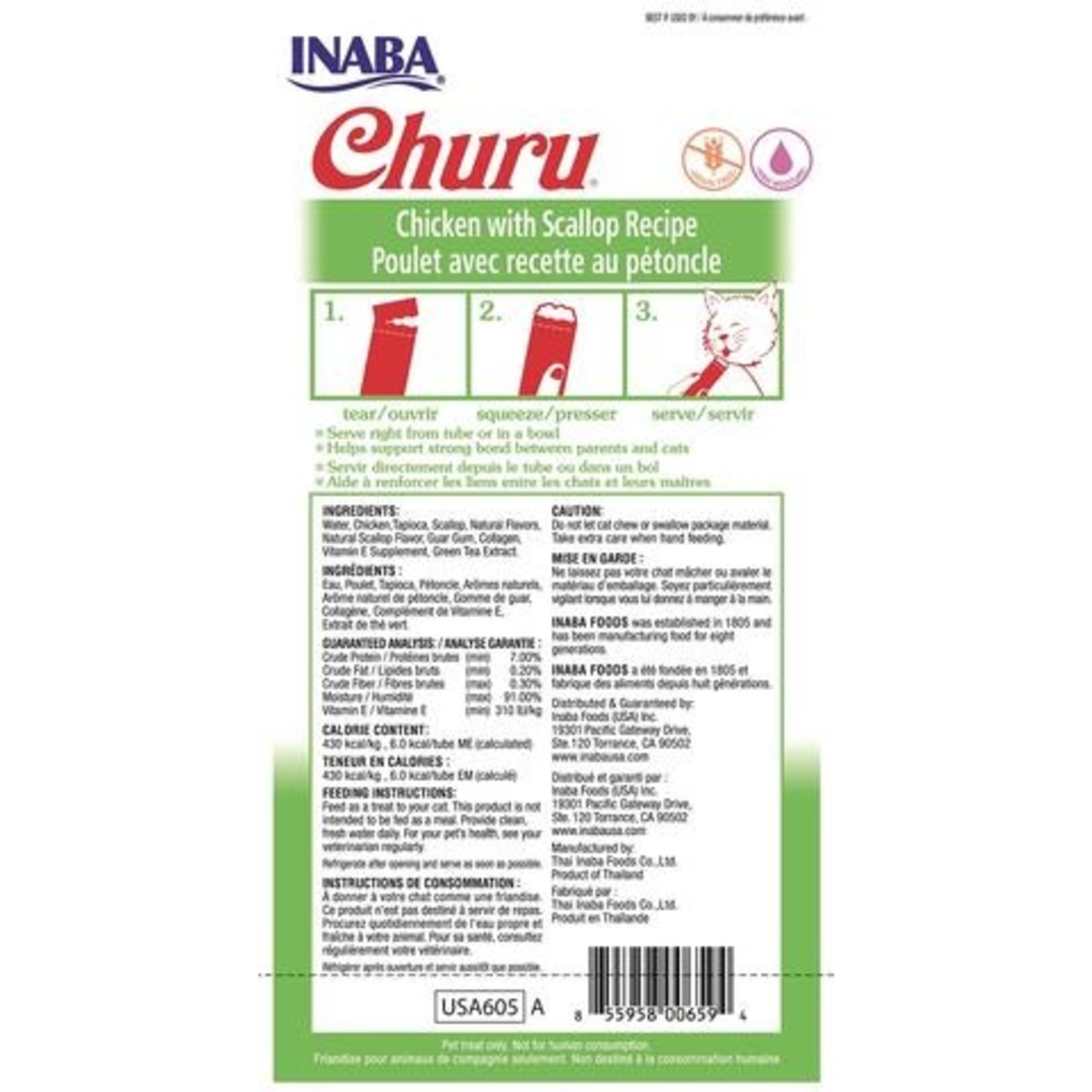 Inaba Ciao Churu Chicken with Scallop Cat Puree Treat 2oz