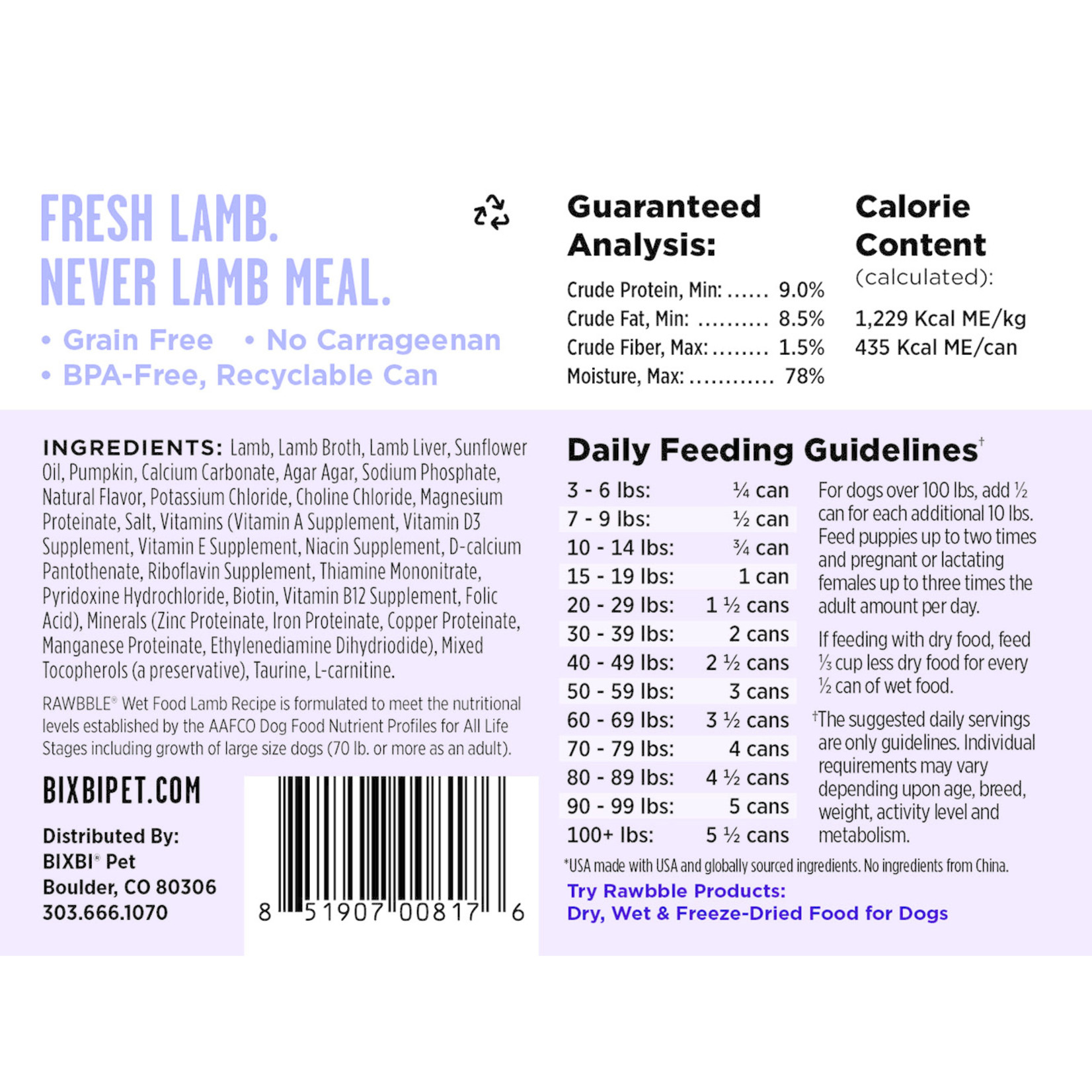 Bixbi Bixbi Rawbble Lamb Canned Dog Food 12.5oz