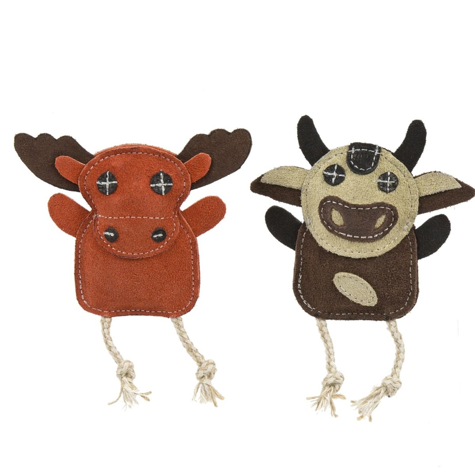 Hugglehounds Hugglehounds Leather Moose & Cow 2pk Dog Toy Wee