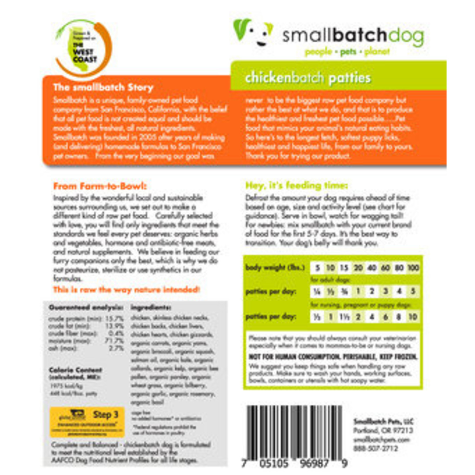 Smallbatch Small Batch Frozen Raw ChickenBatch Patties Dog 6#