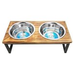 Indipets Double Diner Stainless w/ Wood 2qt