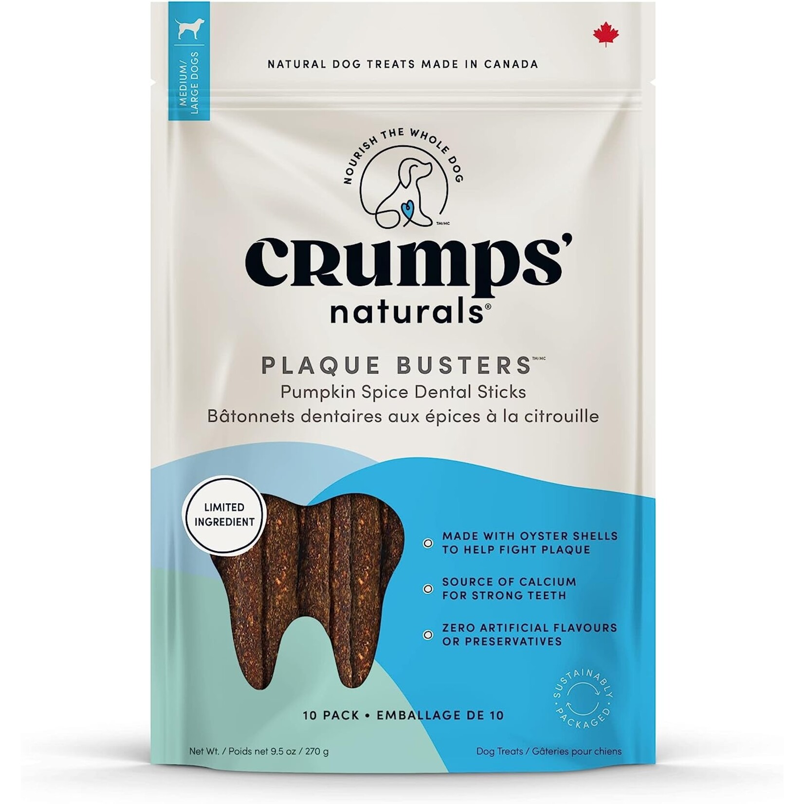 Crumps Crumps' Naturals Plaque Busters with Pumpkin Spice Dental Dog Treats 10 Pack