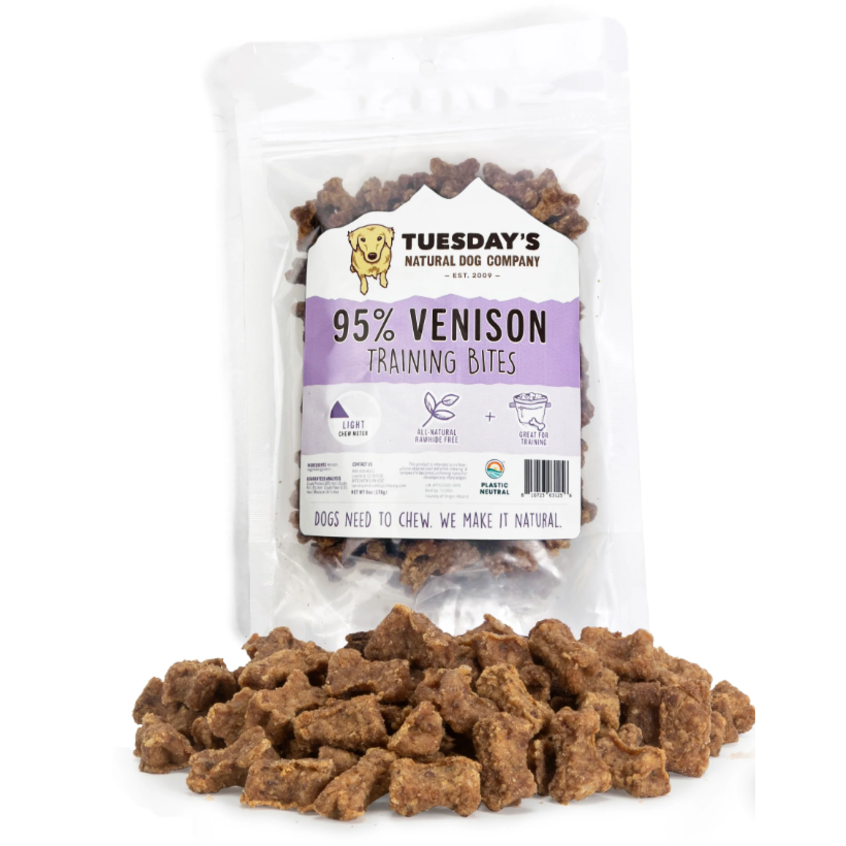 Tuesday's Natural Dog Company TUES NATURAL DOG CO 95% Venison Bites Training Dog Treats  6oz