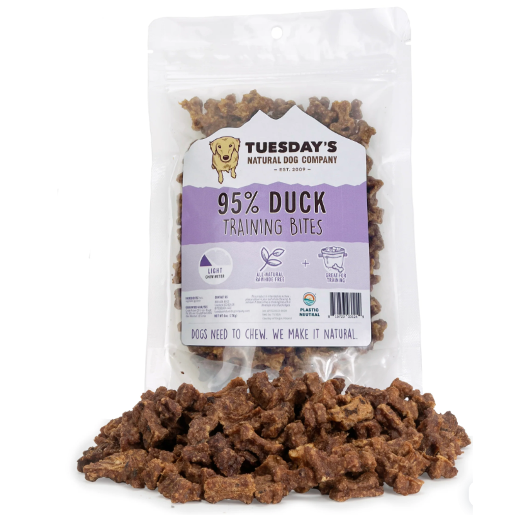 Tuesday's Natural Dog Company TUES NATURAL DOG CO 95% Duck Bites Training Dog Treats  6oz