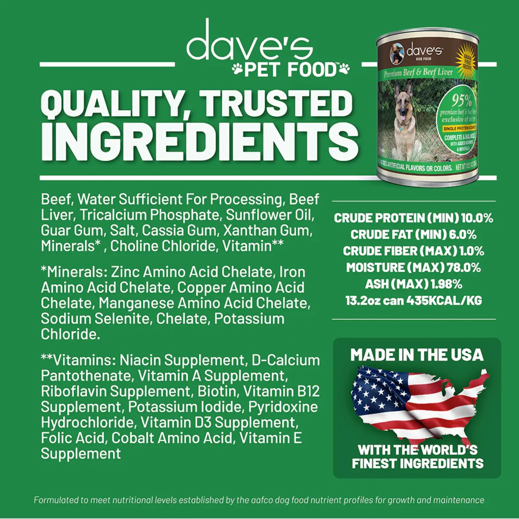 Dave's Pet Food Dave's 95%  Beef and Beef Liver Canned Dog Food 12.5oz