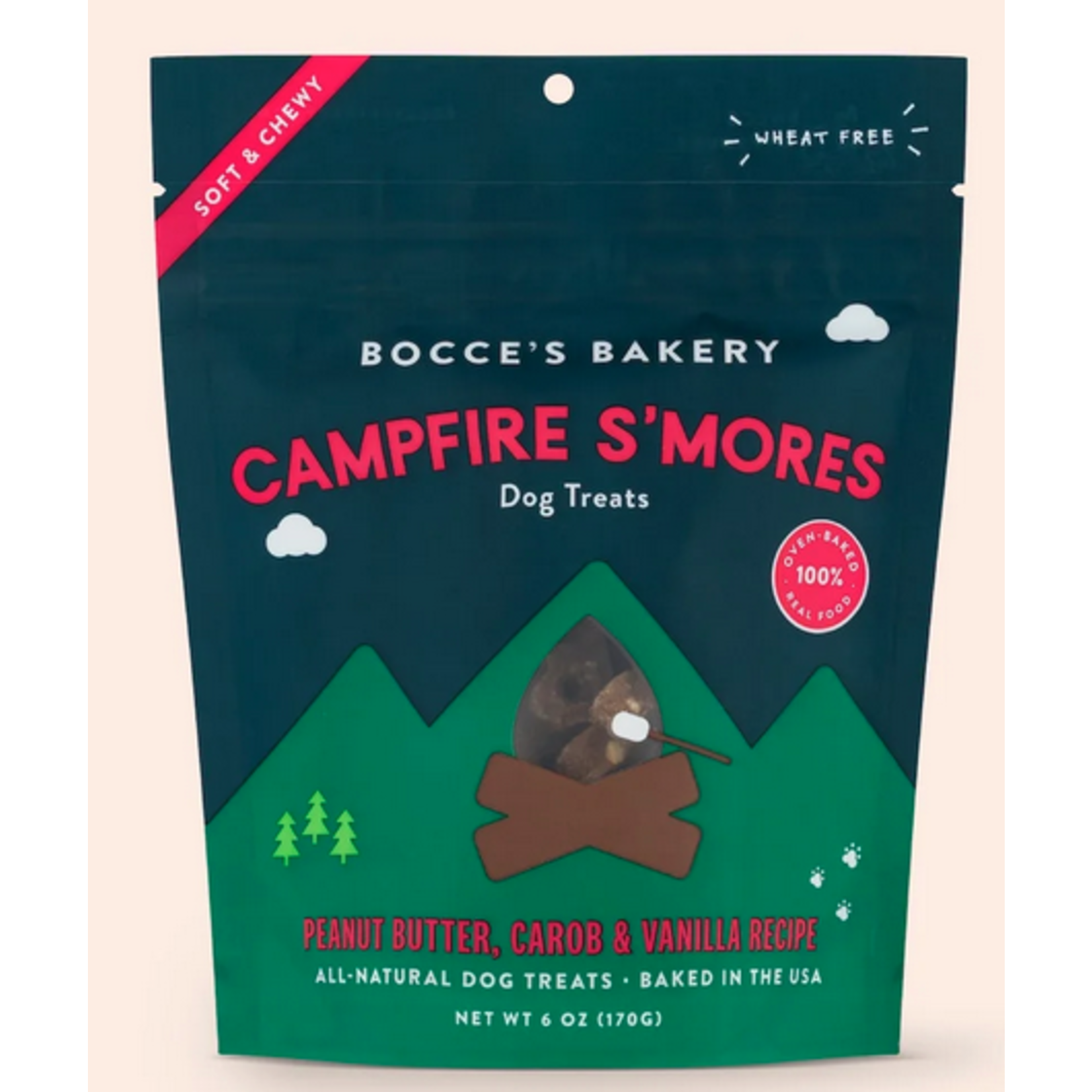 Bocce's Bakery Bocce's Bakery Campfire S'mores Peanut Butter, Carob, & Vanilla Recipe Dog Treats, 6 oz