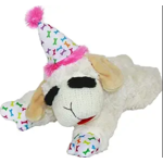 MultiPet Multipet Lamb Chop with Birthday Hat Pink Plush Medium Size Dog Toy