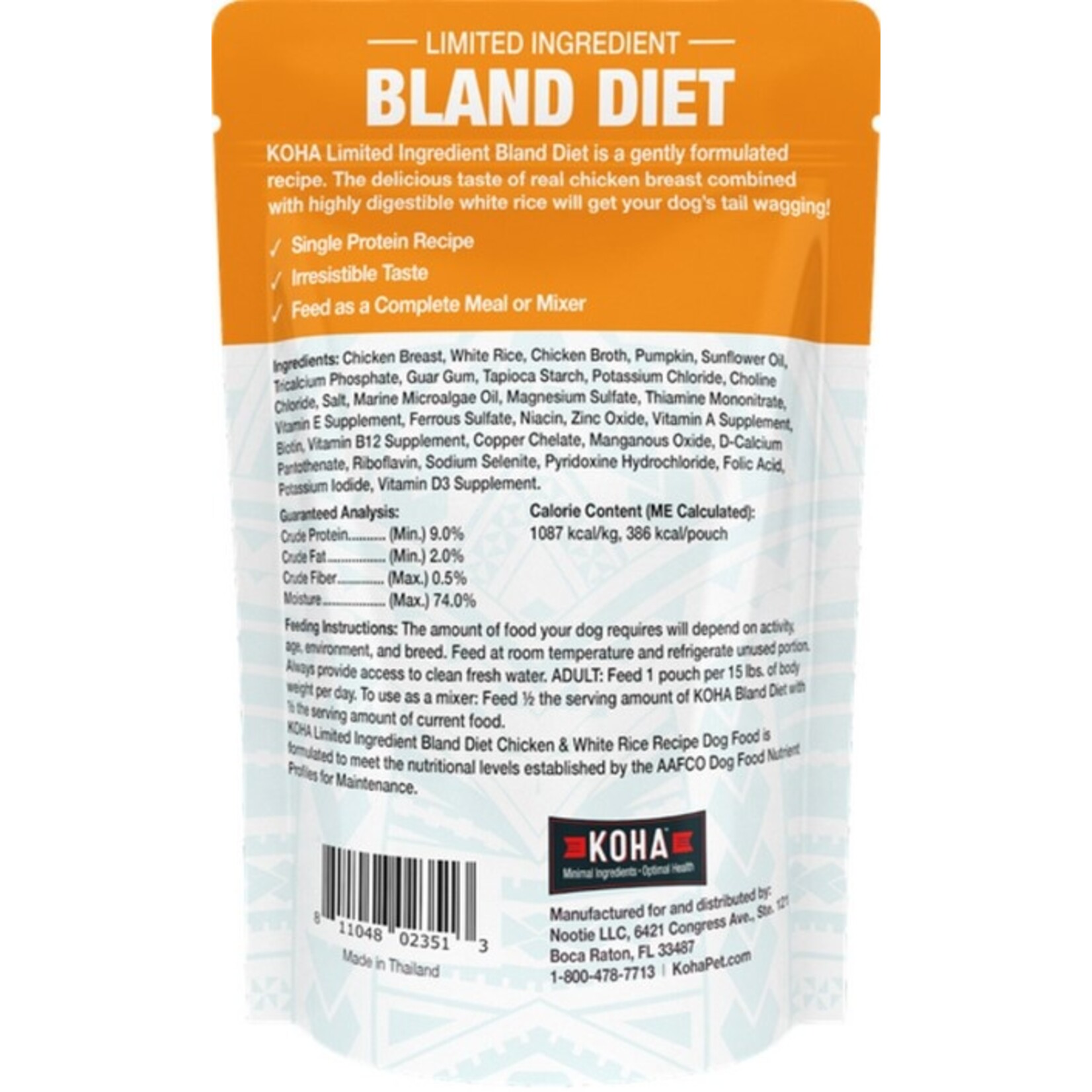Koha KOHA LID Bland Diet Chicken and Rice Pouch 12.5oz