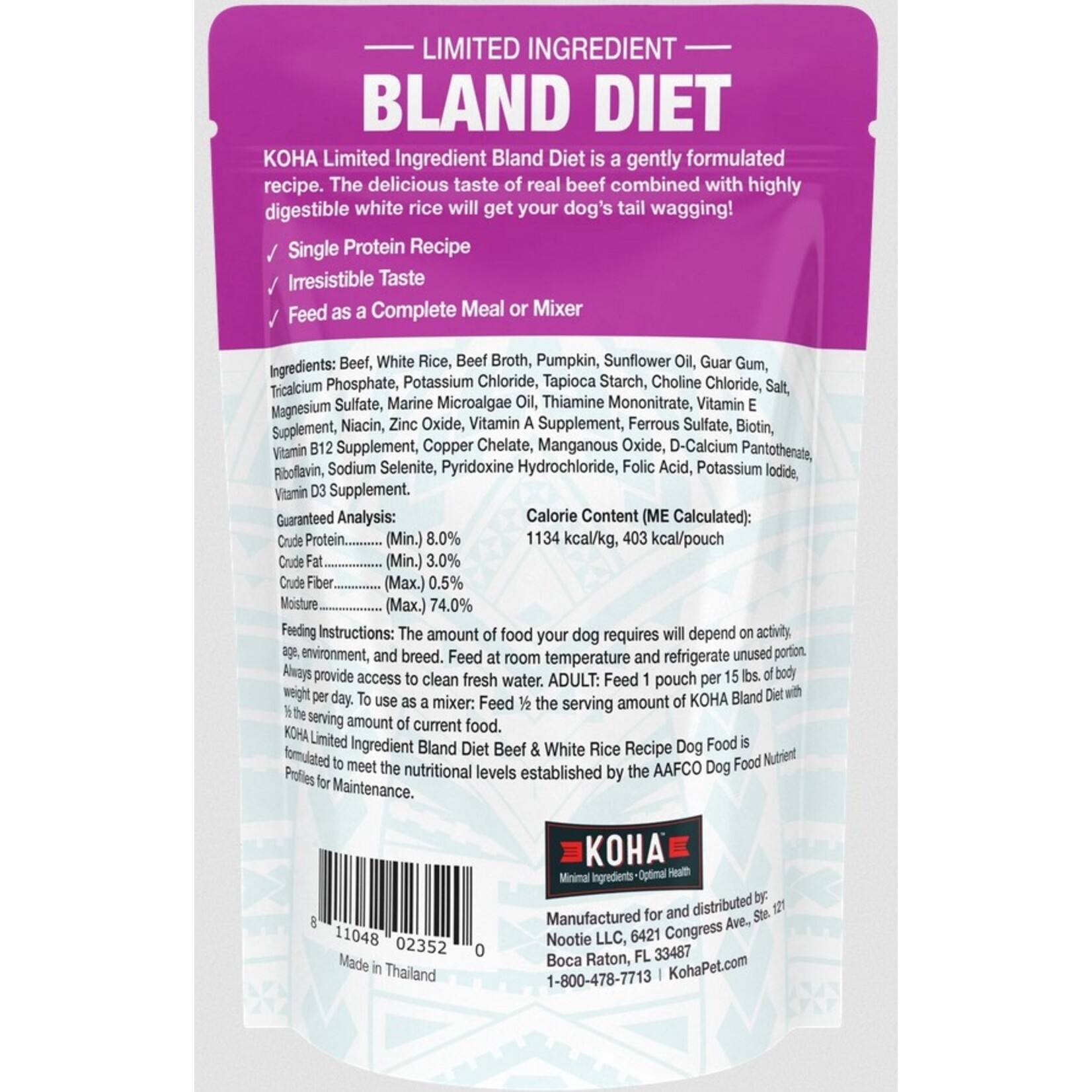 Koha KOHA LID Bland Diet Beef and Rice Pouch DOG 12.5oz