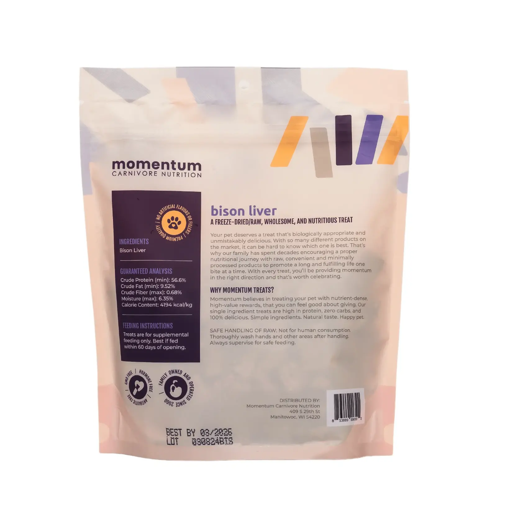 Momentum Momentum Freeze Dried Single Ingredient Bison Liver Dog and Cat Treats, 4 oz