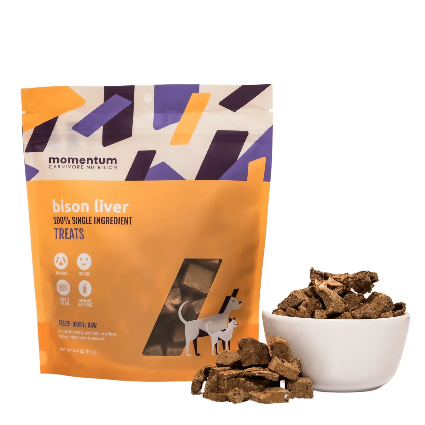 Momentum Momentum Freeze Dried Single Ingredient Bison Liver Dog and Cat Treats, 4 oz