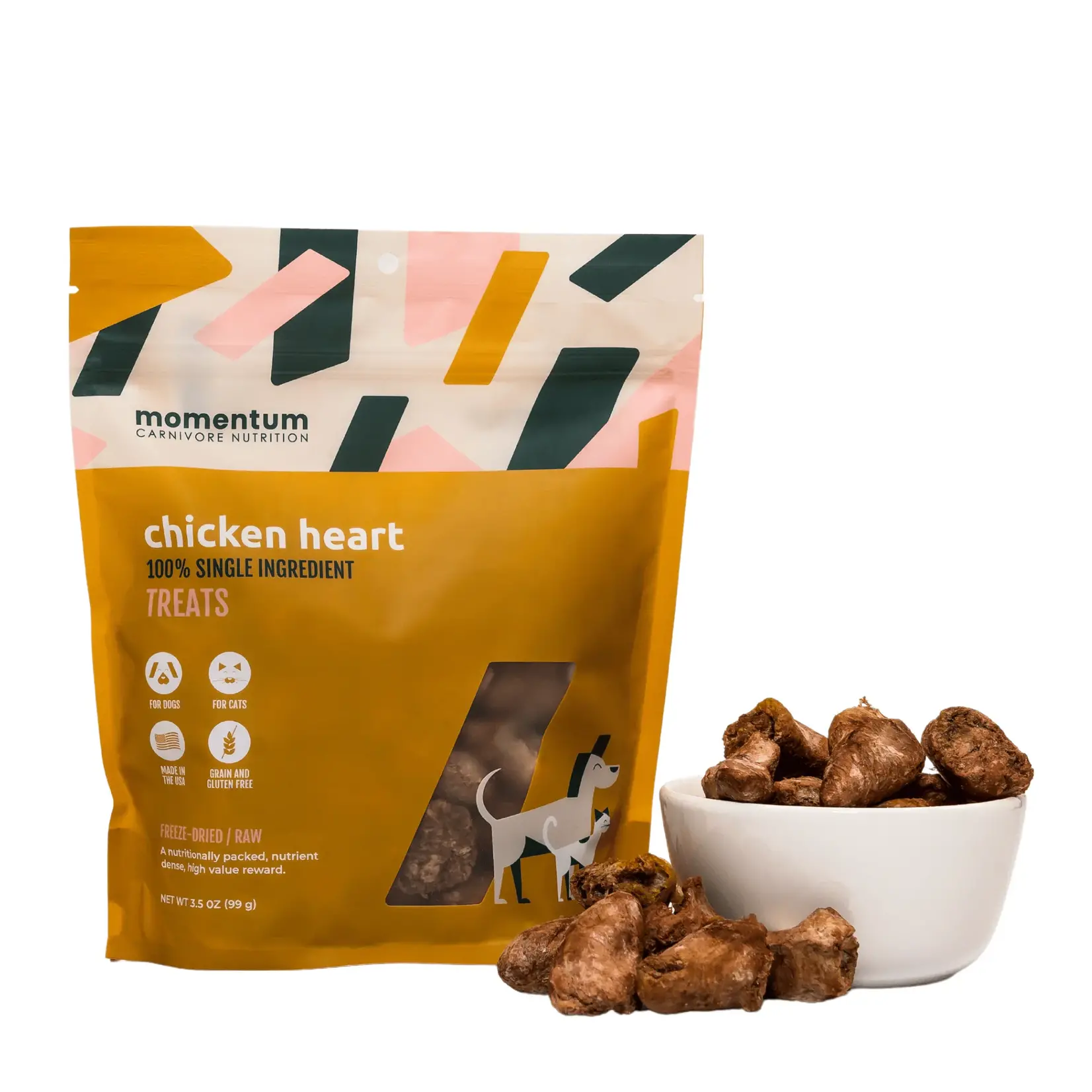 Momentum Momentum Freeze Dried Single-Ingredient Chicken Heart Dog and Cat Treats, 3.5 oz