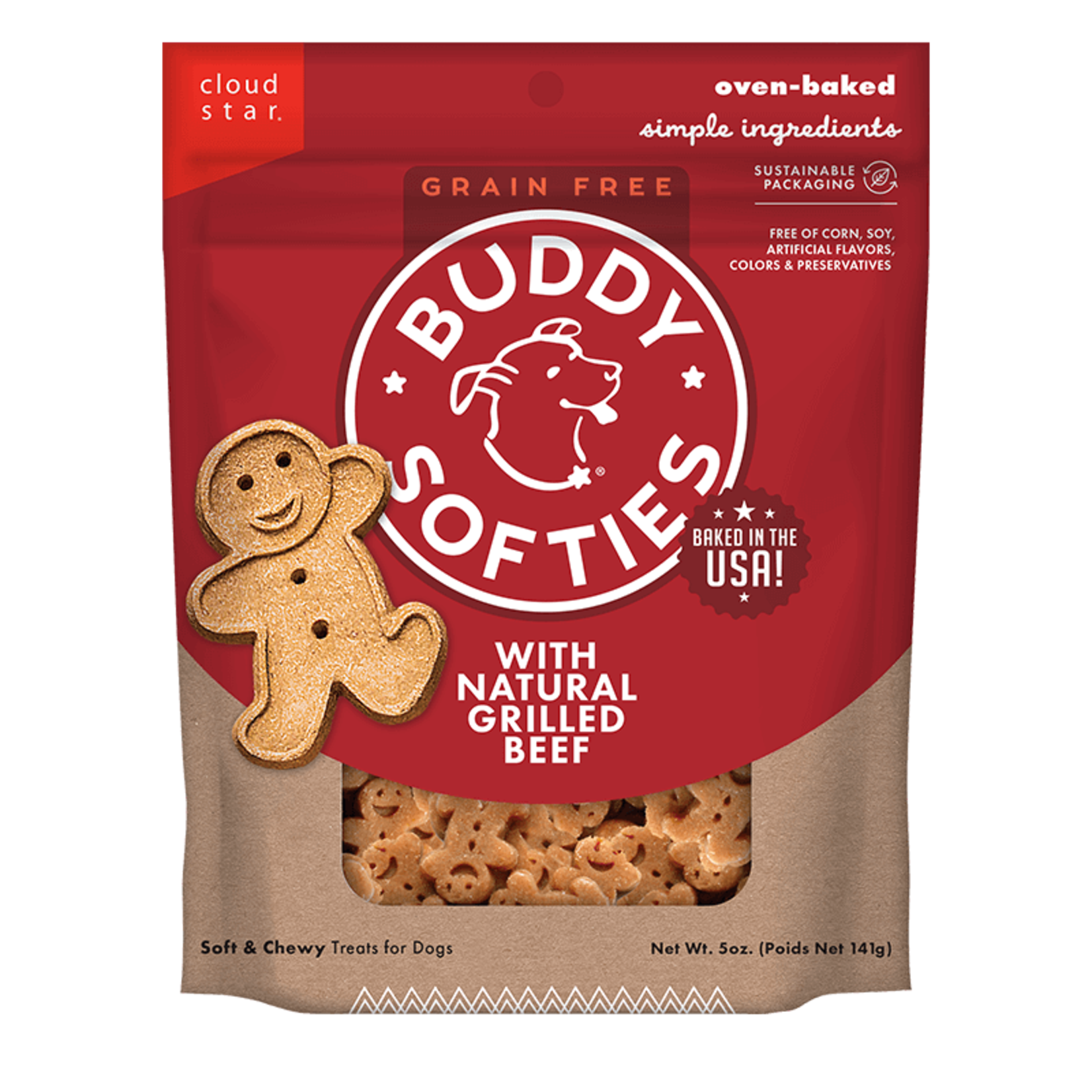 Cloud Star Buddy Biscuits Grain Free All Natural Grilled Beef Soft & Chewy Dog Treats, 5 oz
