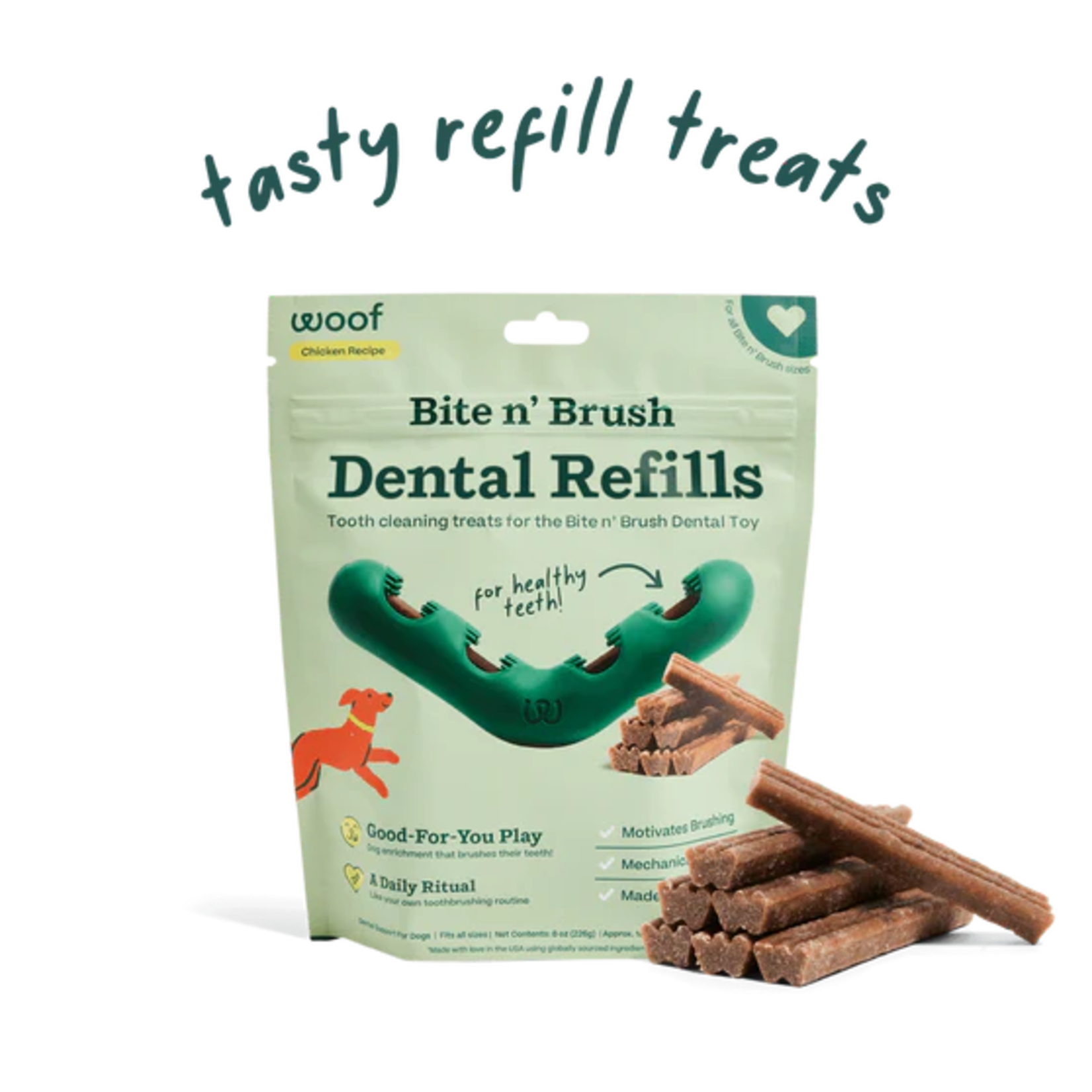 Woof Pet Woof Bite n' Brush Refill Grain-Free Chicken Sticks Dental Dog Chew Treats, 18 count