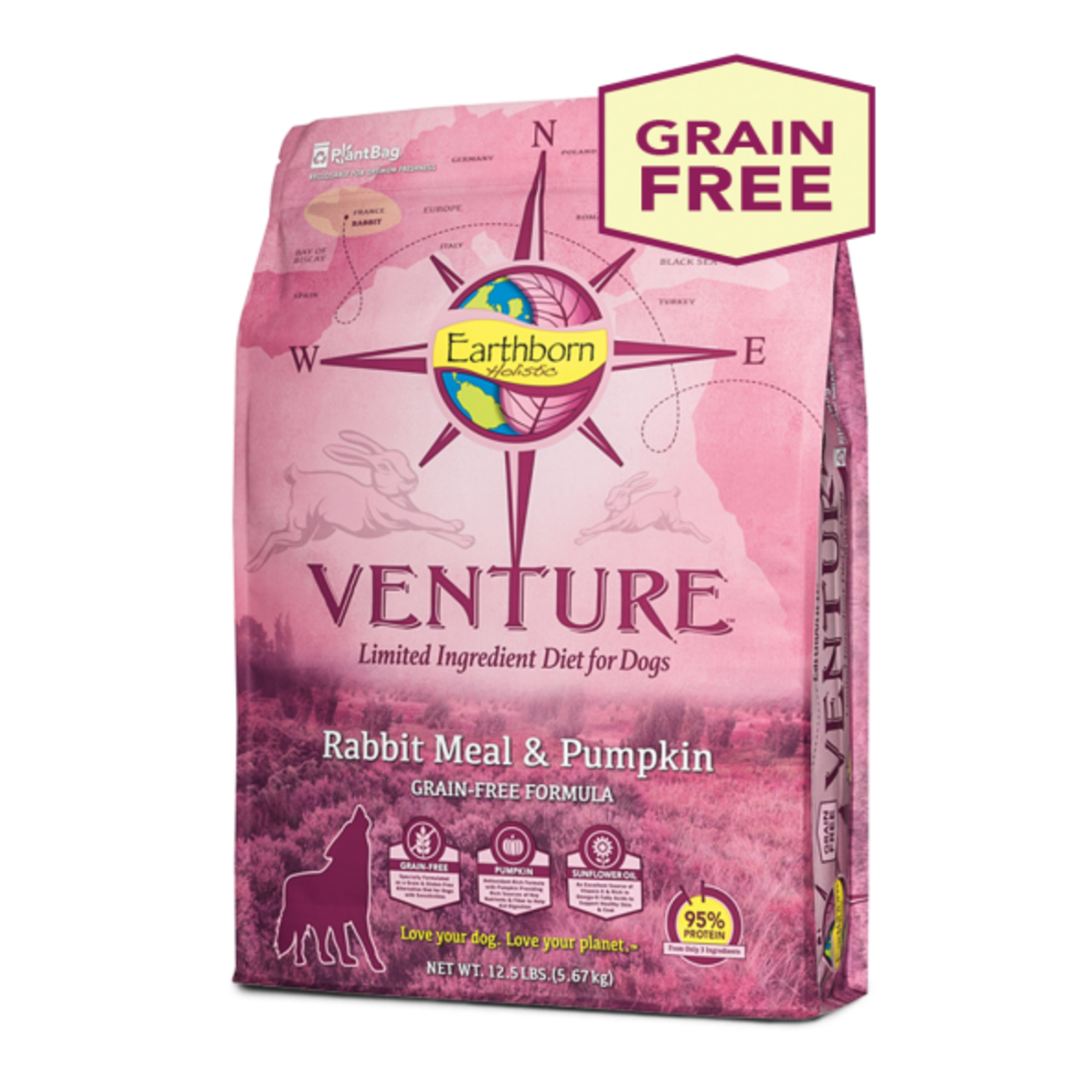 Venture Earthborn Holistic Venture Limited Ingredient Grain-Free Rabbit Meal & Pumpkin Dry Dog Food, 25#