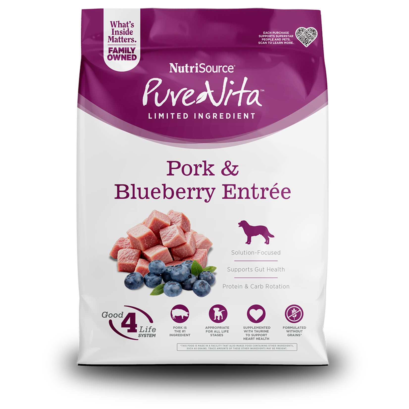 Pure Vita PURE VITA GF Pork & Blueberry Dog 25#