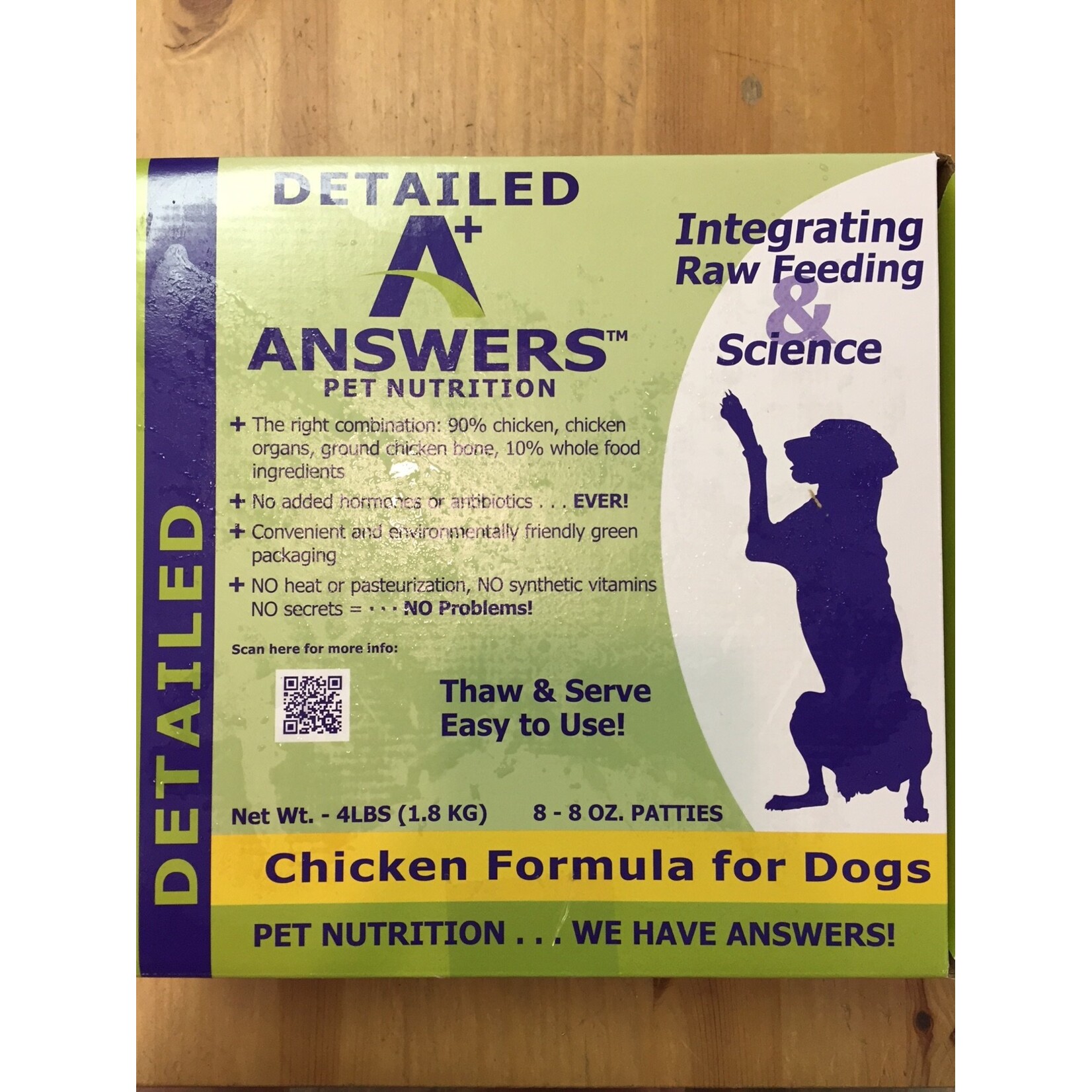 Answers ANSWERS Detailed Chicken Dog Food 4 lb Patties (8 x 8oz)