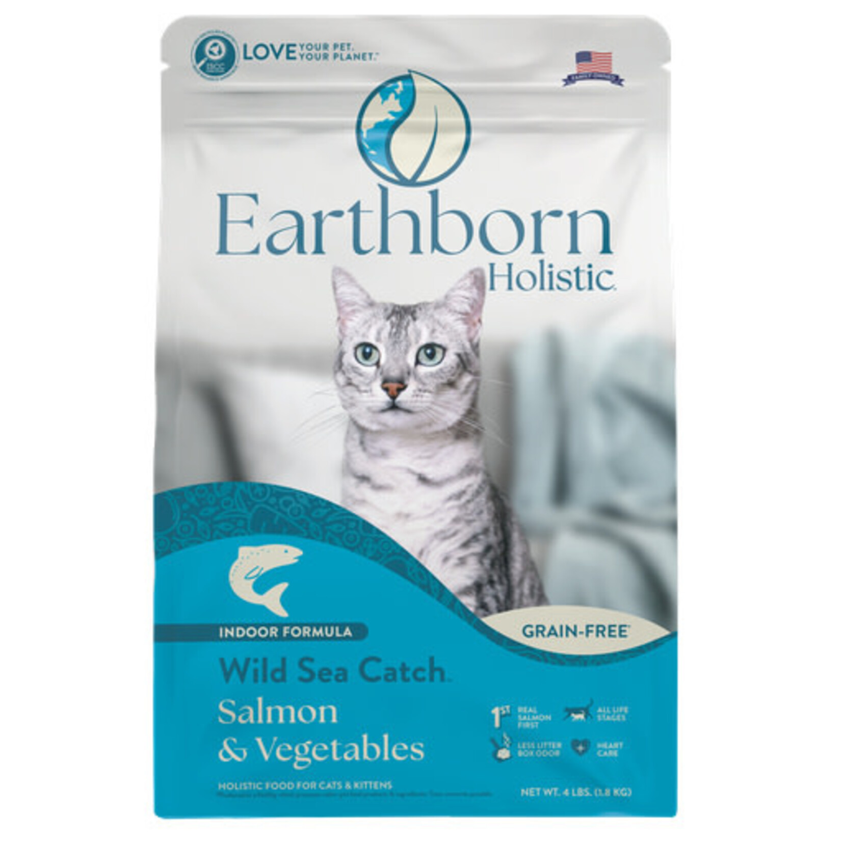Earthborn Holistic Pet Food Earthborn Holistic Wild Sea Catch Salmon & Vegetables Grain-Free Dry Cat Food, 4#