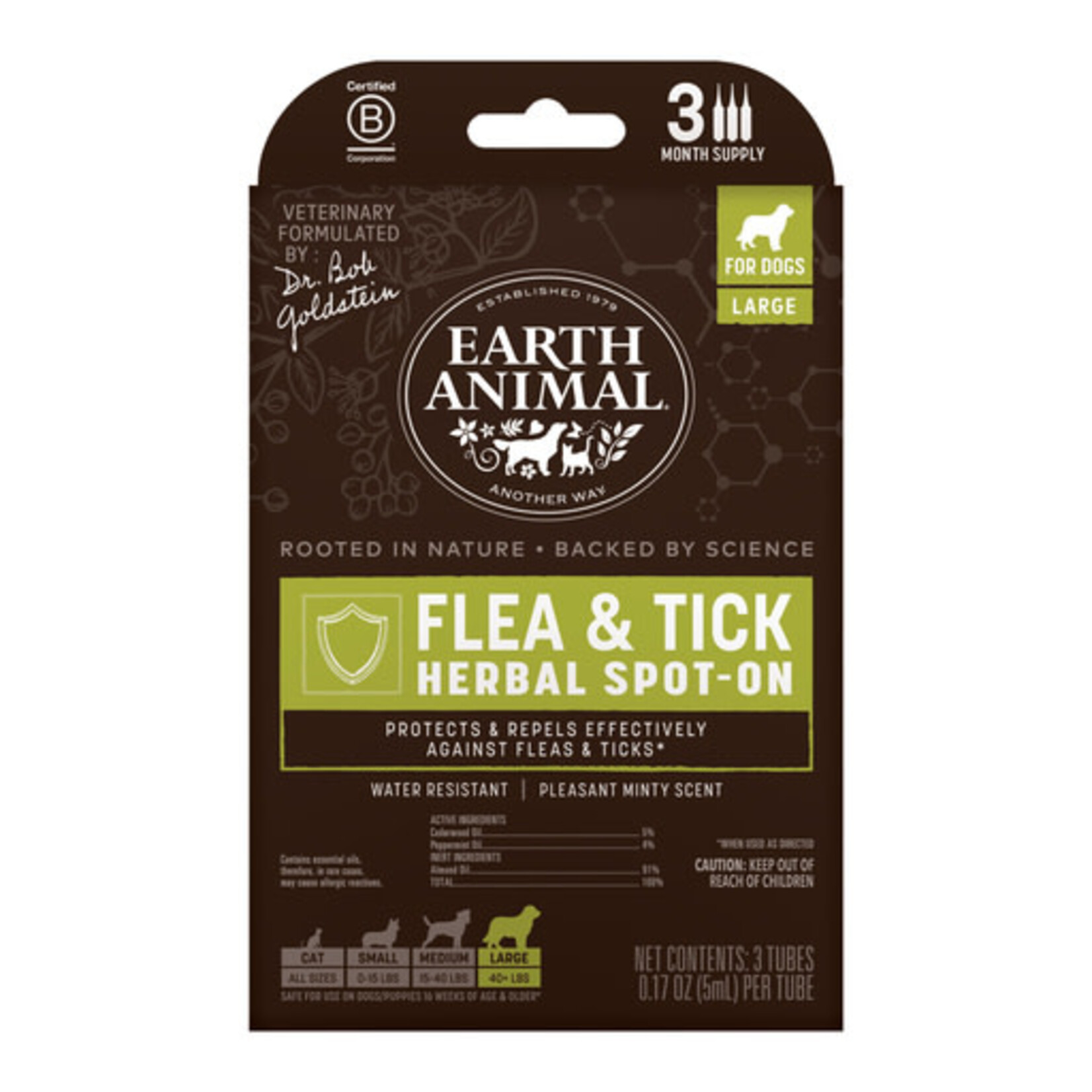 Earth Animal Earth Animal Apothecary Natural Flea & Tick Herbal Spot Treatment for Dogs, 40+ lbs, Large, 3 doses