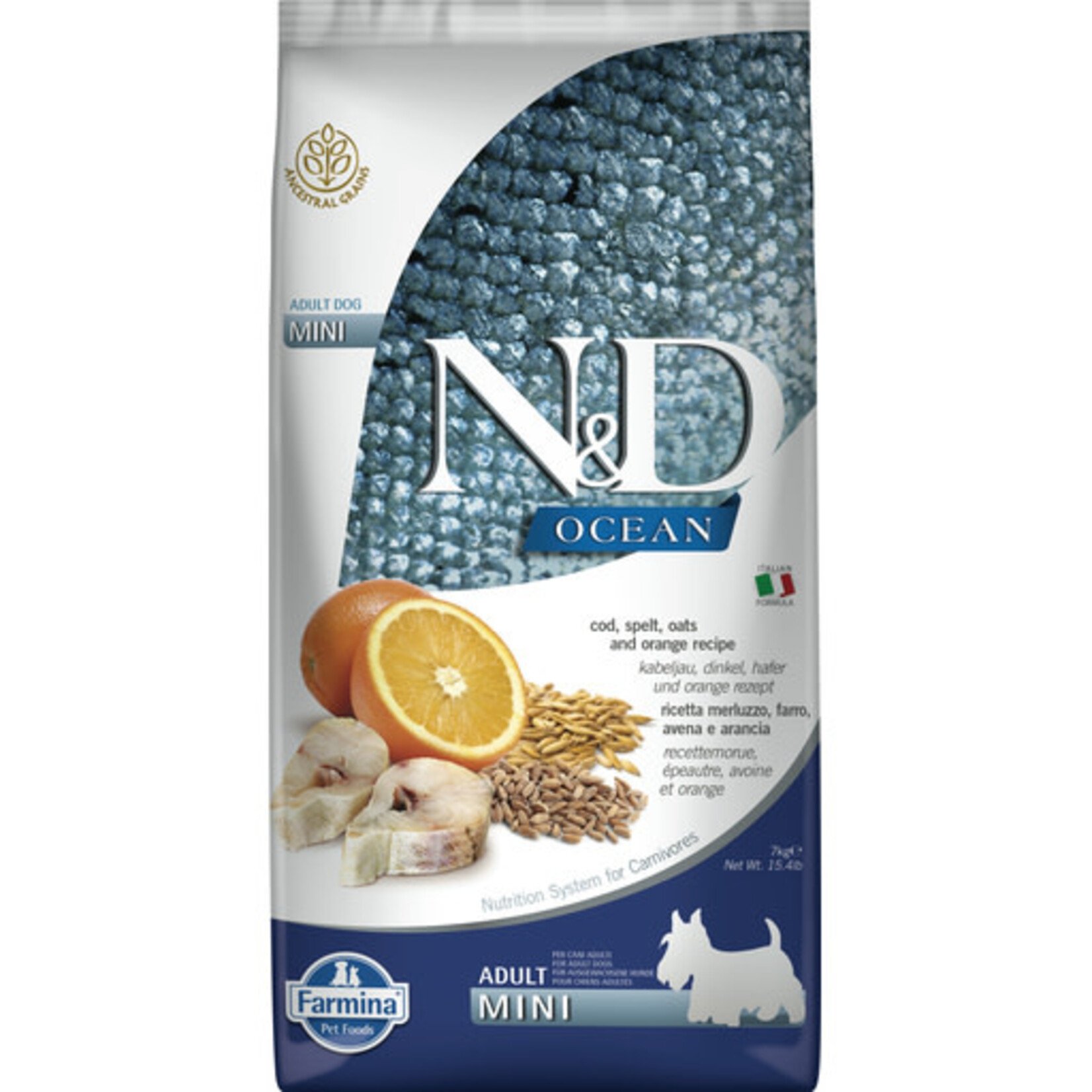 Farmina Farmina N&D Ocean Codfish & Orange Ancestral Grain Mini Adult Dry Dog Food 15.4#