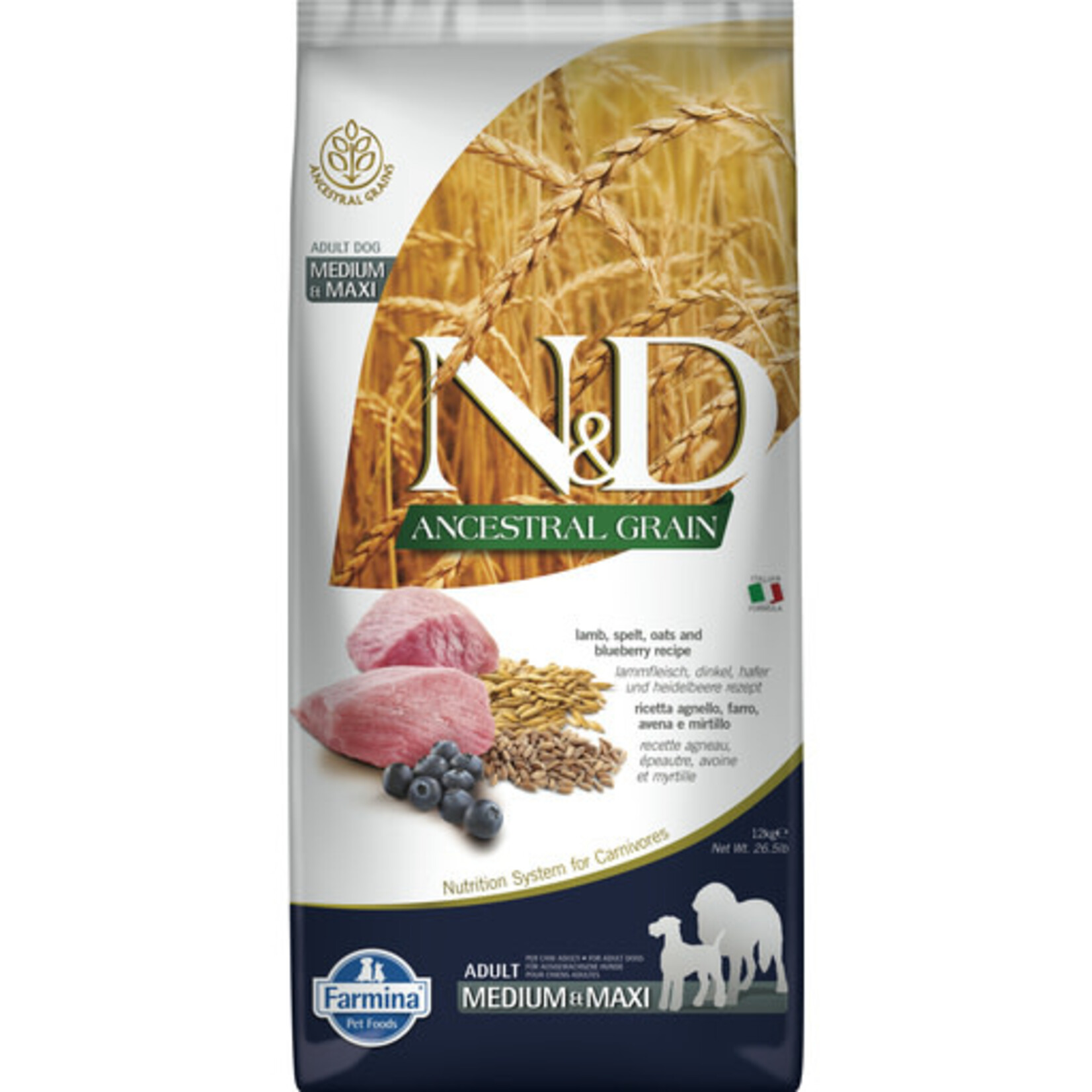Farmina Farmina N&D Ancestral Grain Lamb & Blueberry Medium & Maxi Dry Dog Food 26.4#