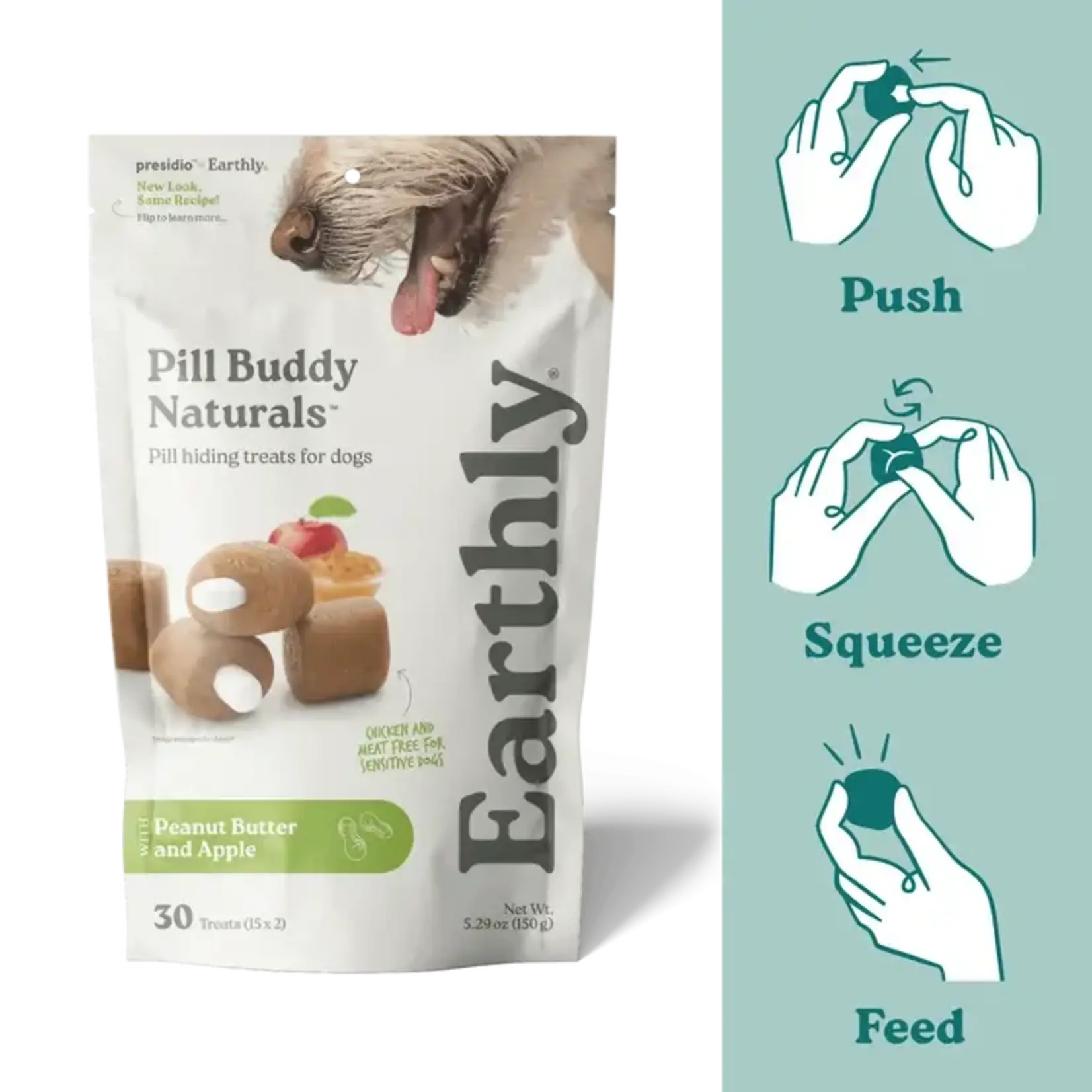 Earthly Pill Buddy Naturals Peanut Butter & Apple Soft & Chewy Dog Treats, 90 count