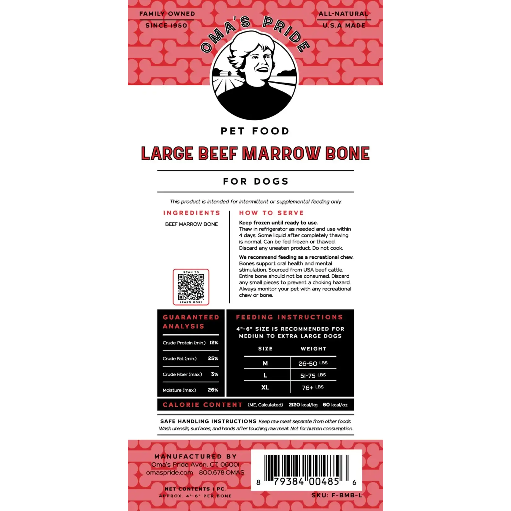 Oma's Pride Oma's Pride Frozen Raw Beef Marrow Bones Large 1 Pack