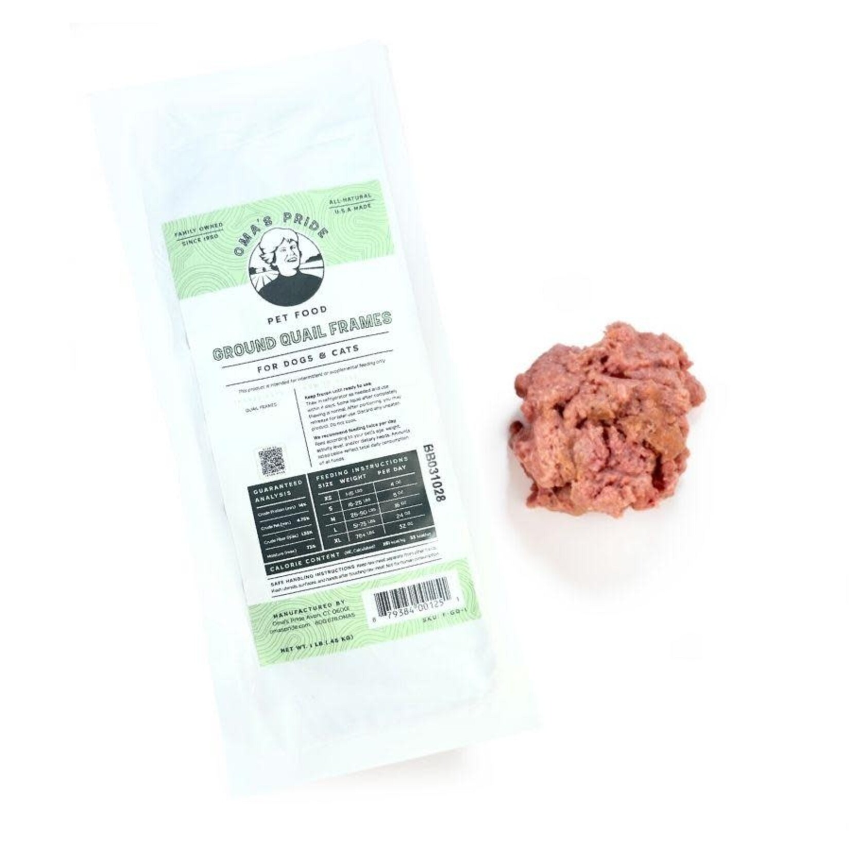Oma's Pride Oma's Pride Frozen Raw Exotic Ground Quail Dog & Cat Food 1#