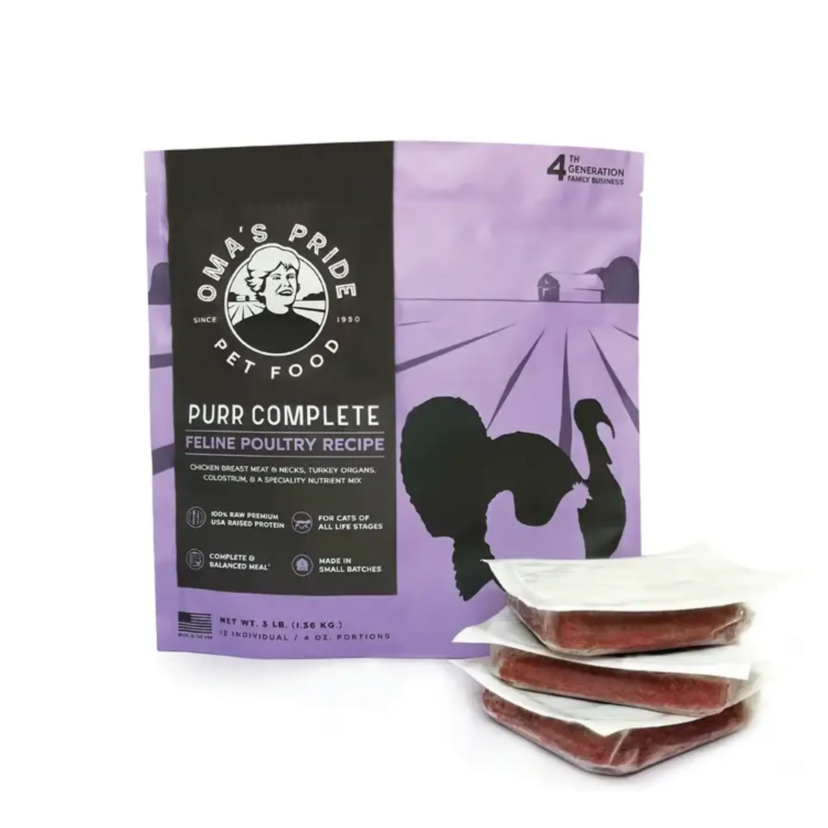 Oma's Pride Oma's Pride Frozen Raw Purr Complete Feline Poultry Cat Food 3#