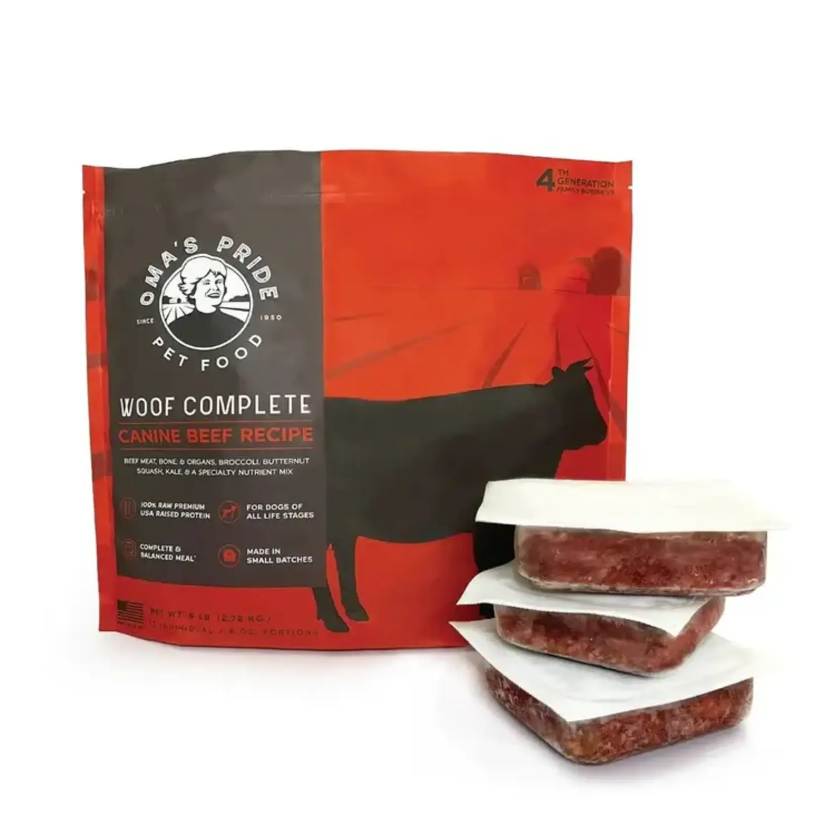 Oma's Pride Oma's Pride Frozen Raw Woof Complete Beef Dog Food 6#