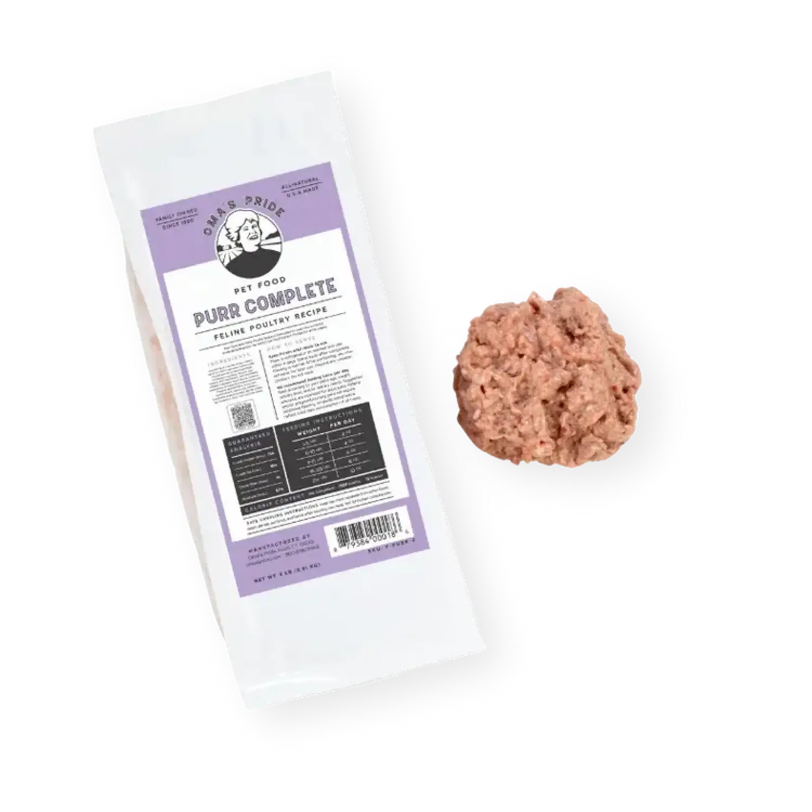 Oma's Pride Oma's Pride Frozen Raw Purr Complete Feline Poultry Cat Food 1#