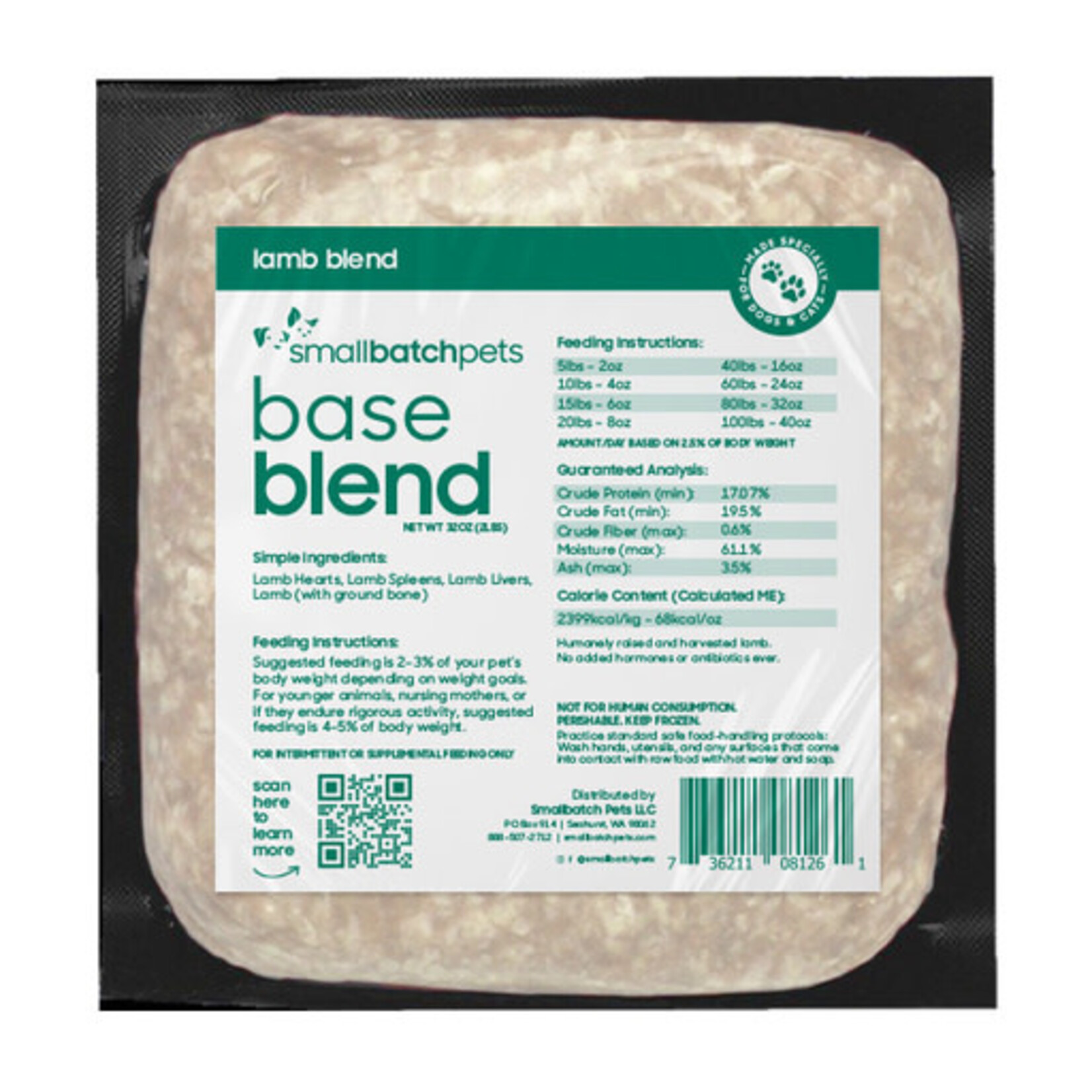 Smallbatch Smallbatch Dog & Cat Frozen Raw Base Blend Lamb 2#