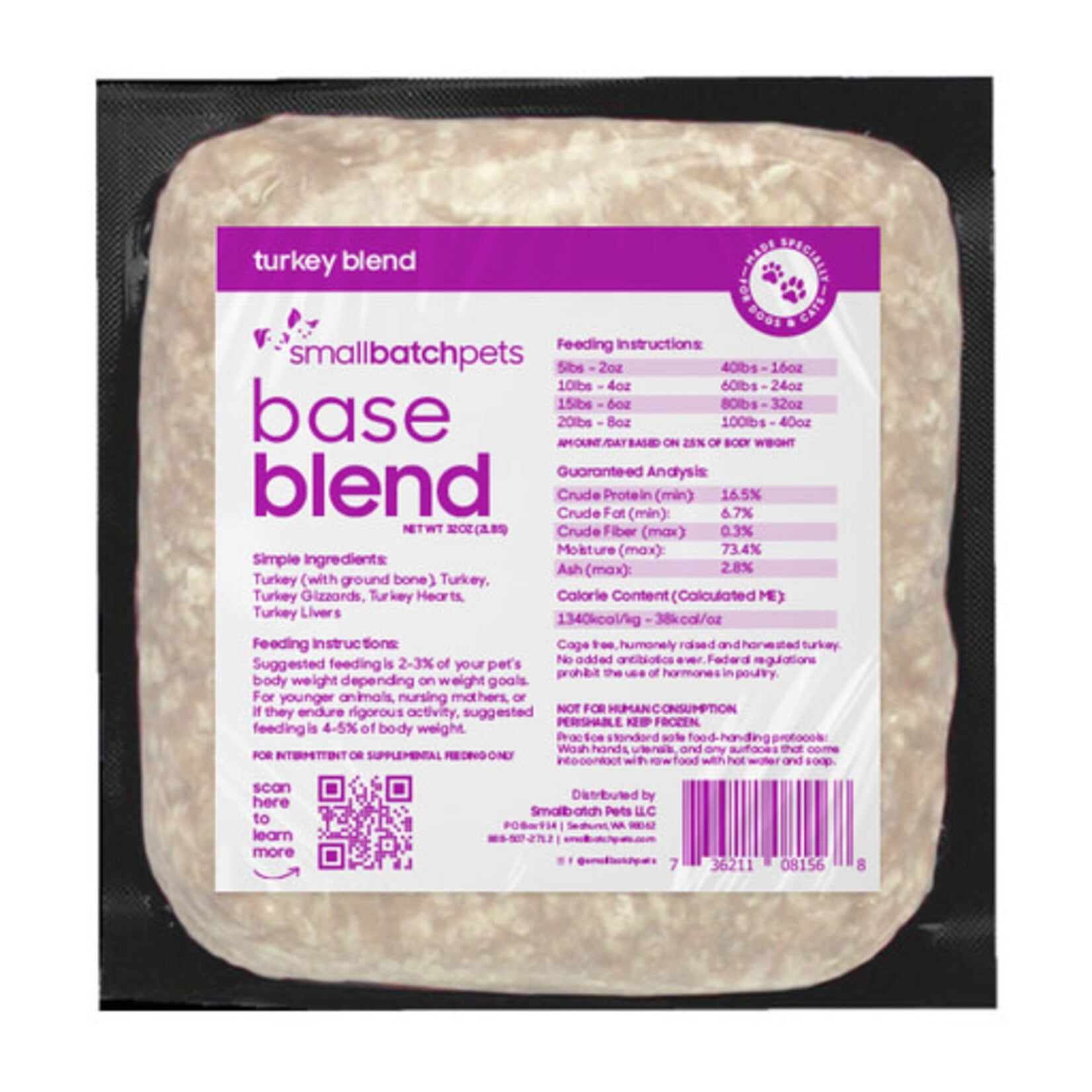Smallbatch Smallbatch Dog & Cat Frozen Raw Base Blend Turkey 2#