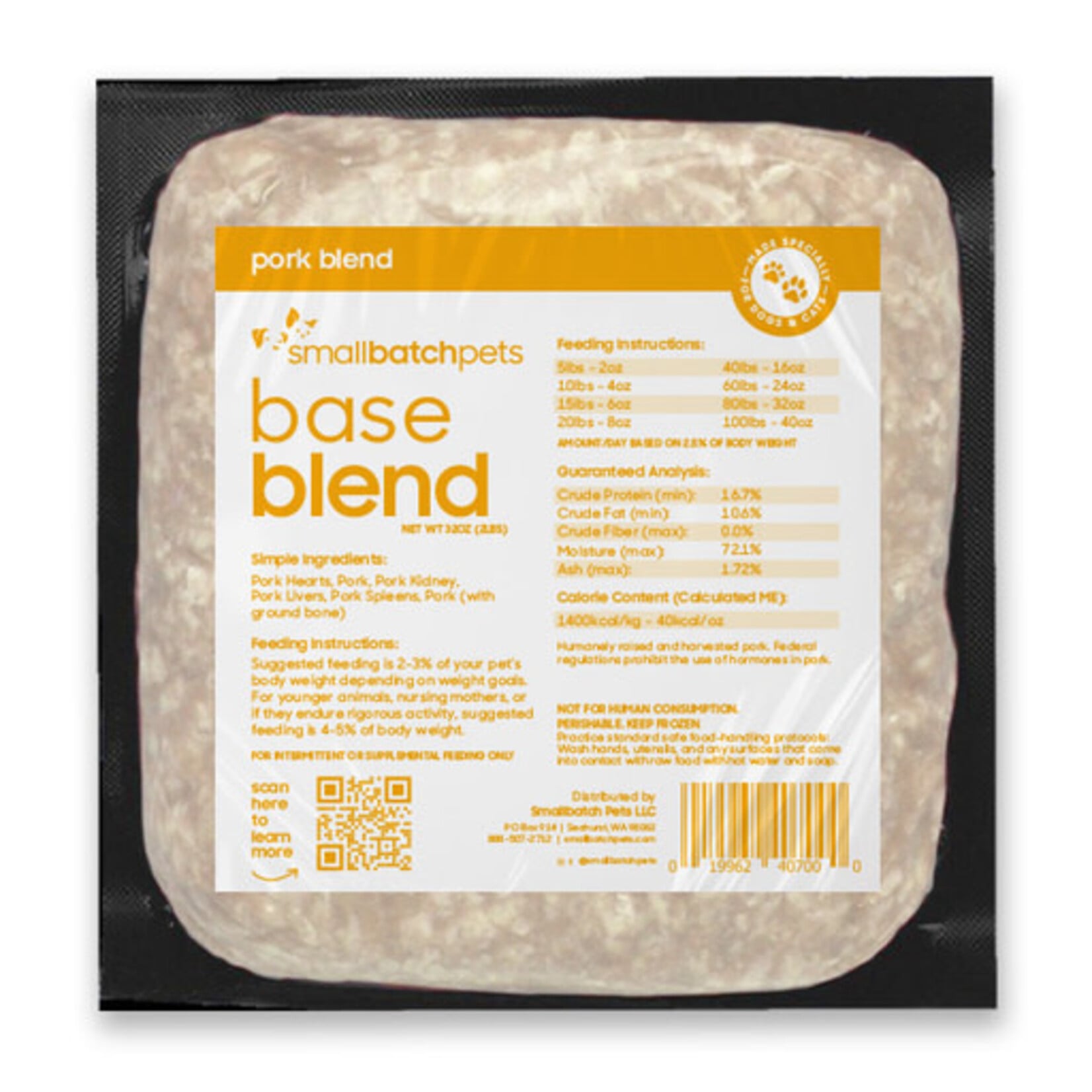 Smallbatch Smallbatch Dog & Cat Frozen Raw Base Blend Pork 2#