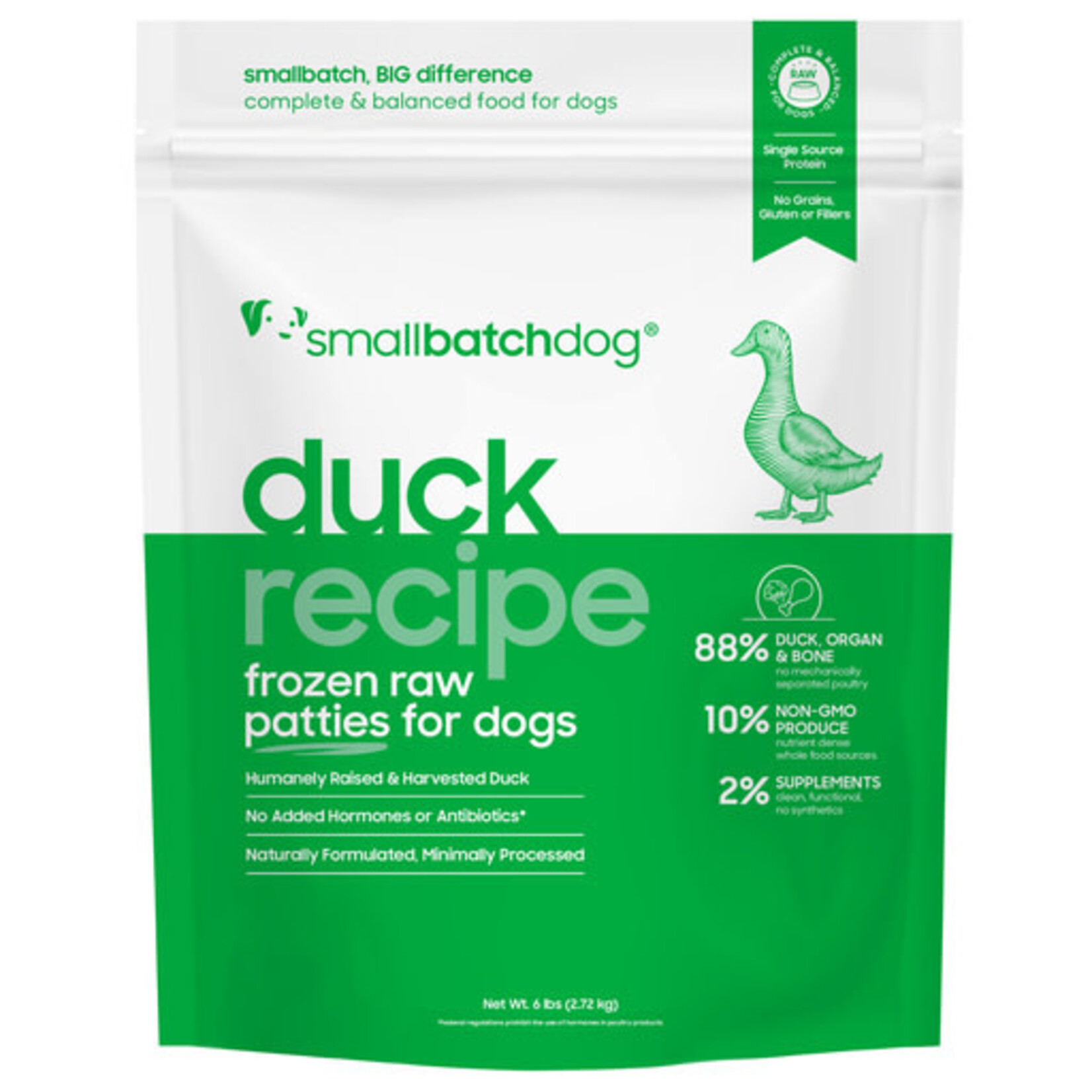 Smallbatch Smallbatch Dog Frozen Raw Patties Duck Recipe 6#