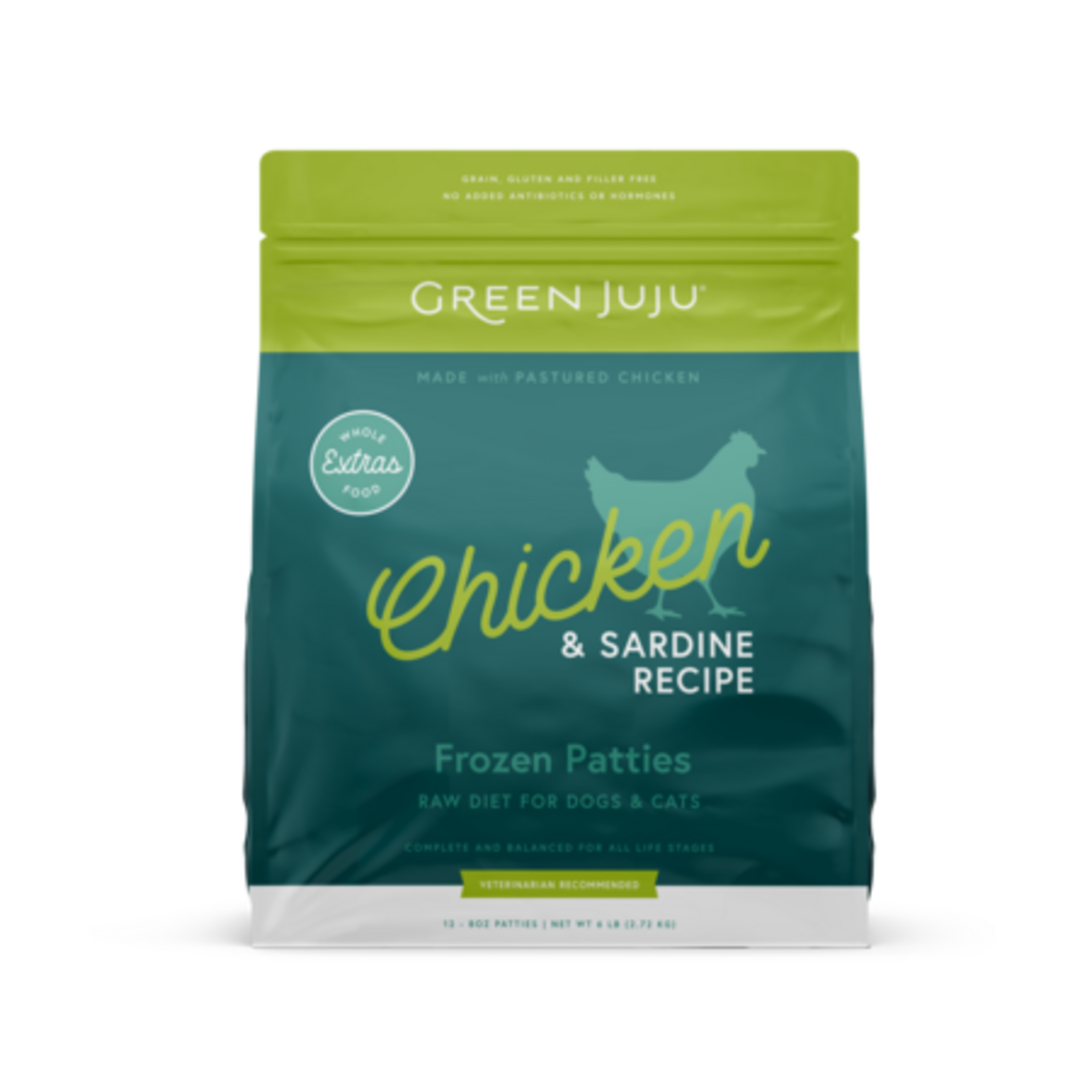 Green Juju Green Juju Frozen Raw Extras Chicken & Sardine Patties 6#