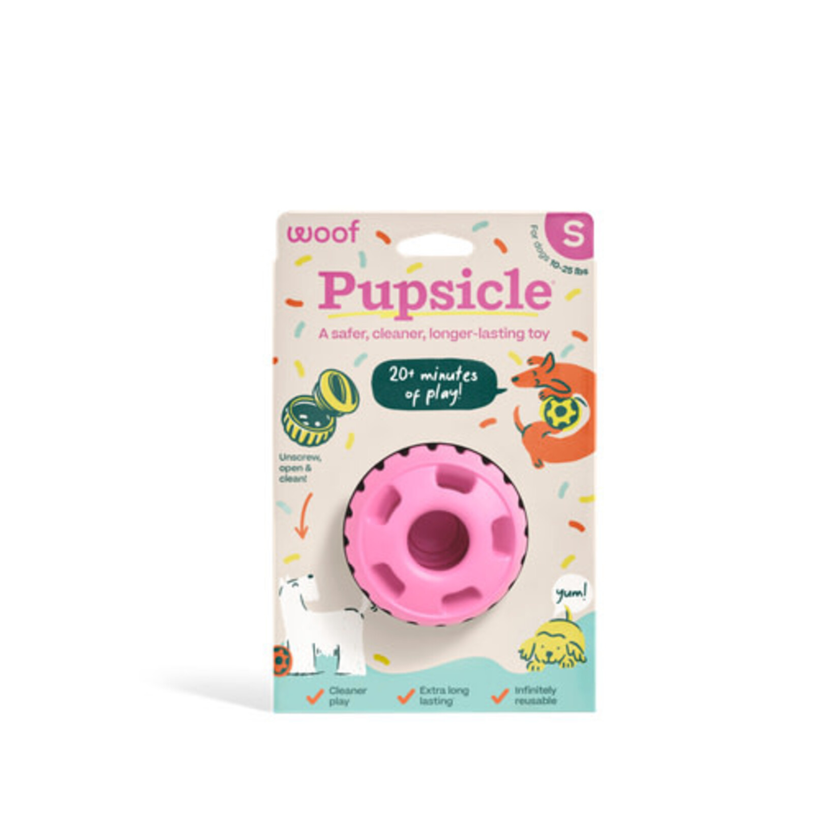 Woof Pet Woof Party Pupsicle Treat Dispensing Dog Toy, Party Pink, Small
