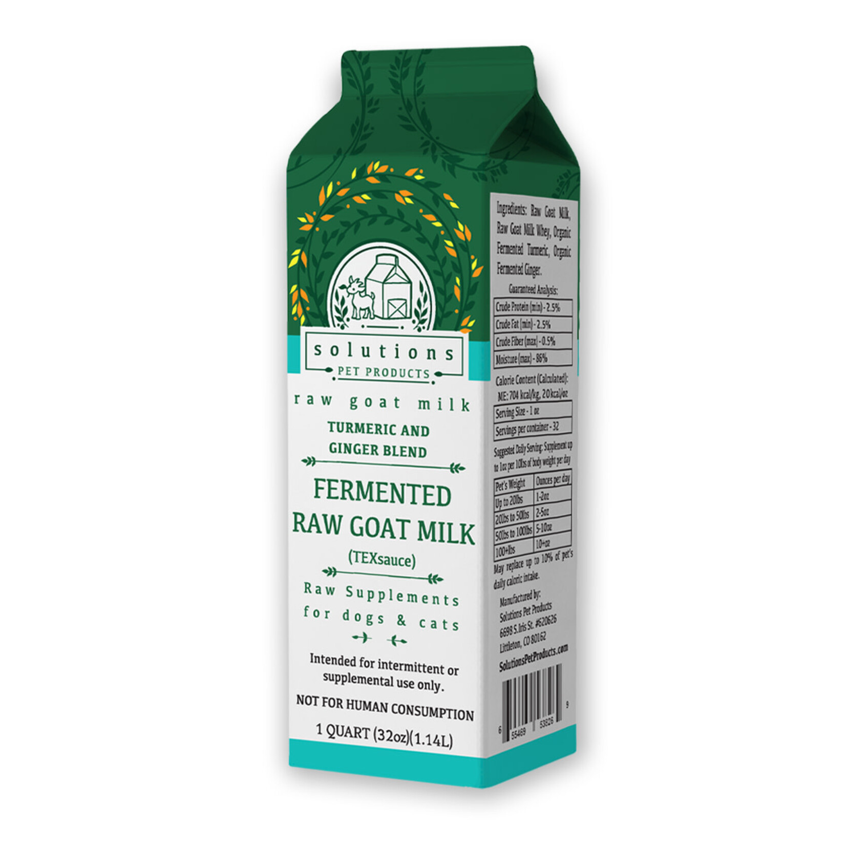 Solutions Pet Products Solutions Frozen Fermented Raw Goats Milk Quart 32 oz
