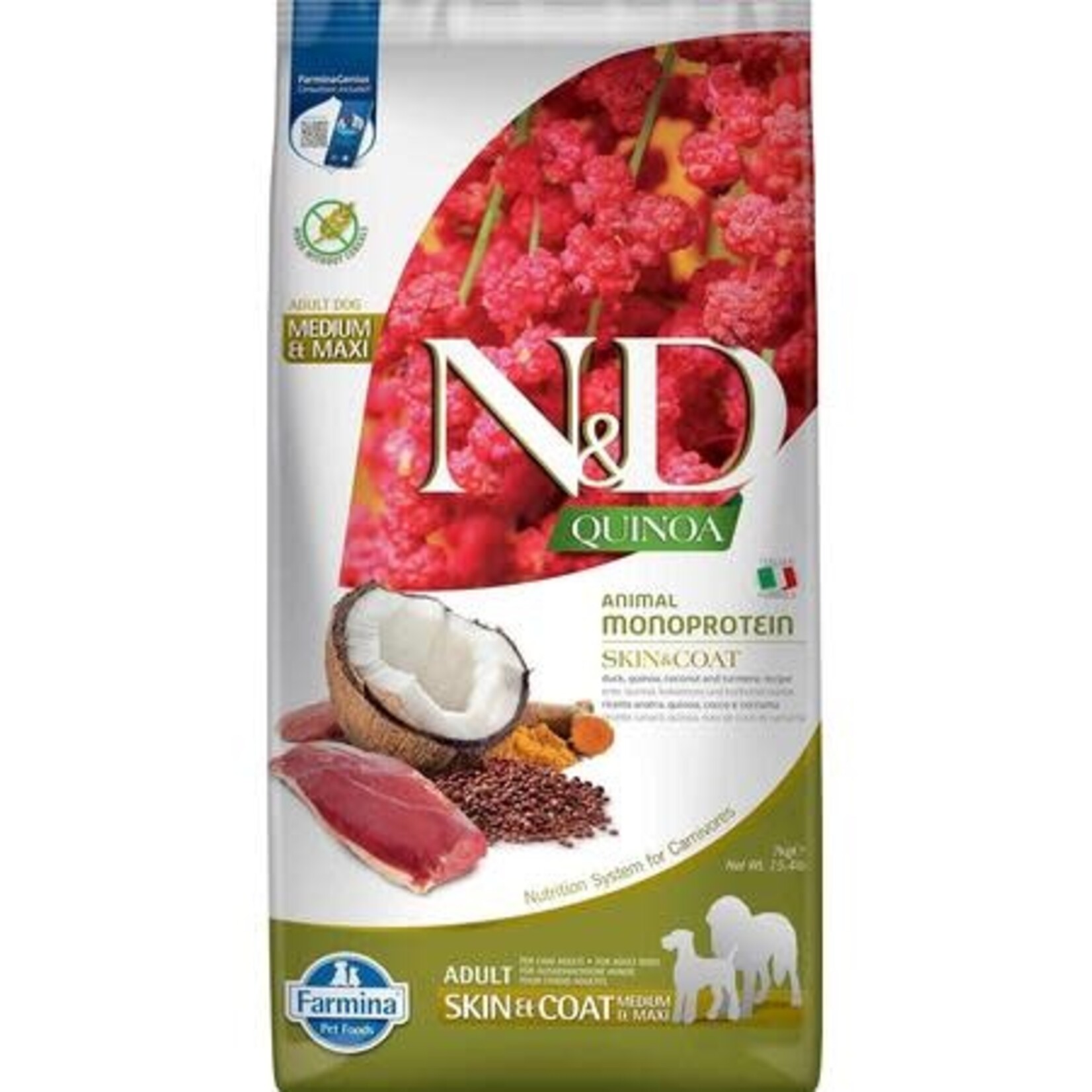 Farmina Farmina N&D Quinoa Skin & Coat Duck, Coconut & Turmeric Medium & Maxi Dry Dog Food 15.4#