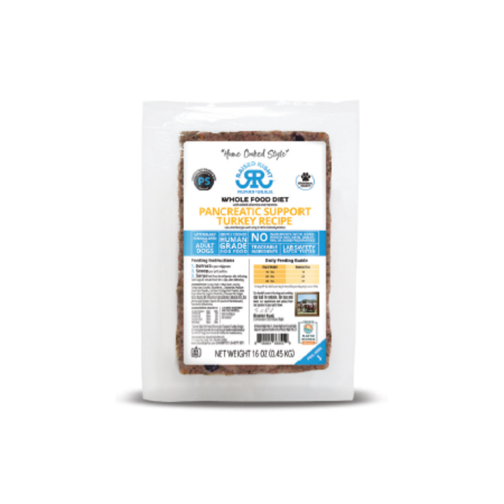 Raised Right Pets Raised Right Frozen Raw Pancreatic Support Turkey Recipe Dog Food 16 oz