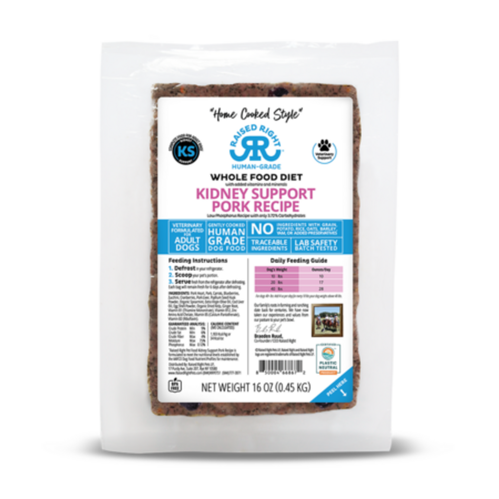 Raised Right Pets Raised Right Frozen Raw Kidney Support Pork Recipe 16 oz